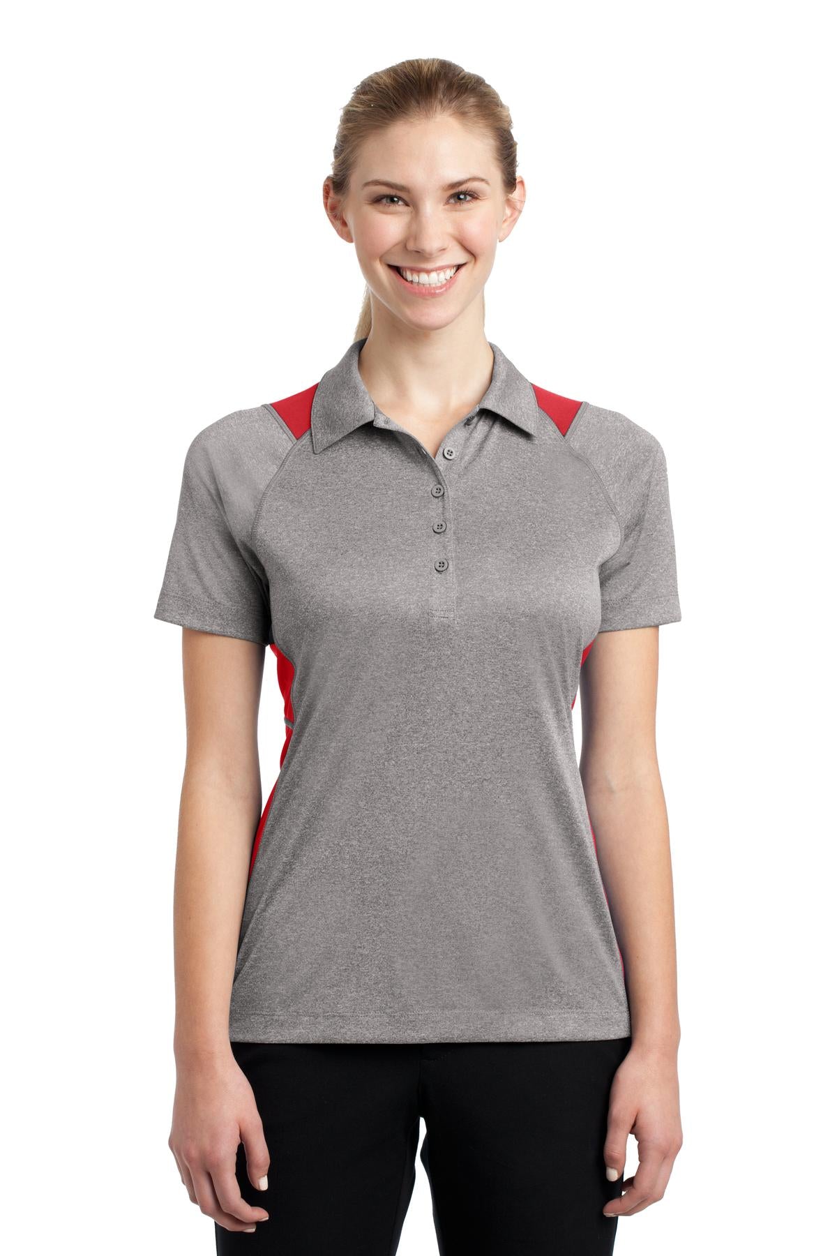 Sport-Tek Women's Heather Colorblock Contender Polo. LST665 Womens Apparel Shirts & Tops