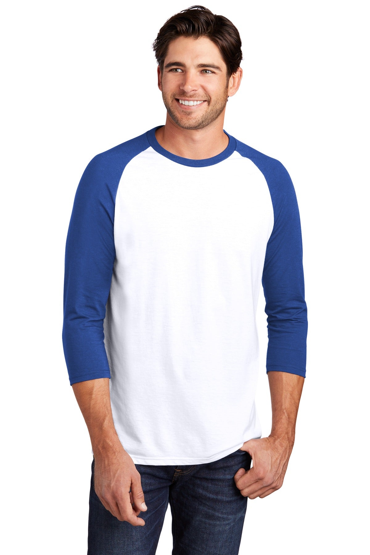 District Men's Perfect Tri 3/4-Sleeve Raglan. DM136 Mens Apparel Shirts & Tops
