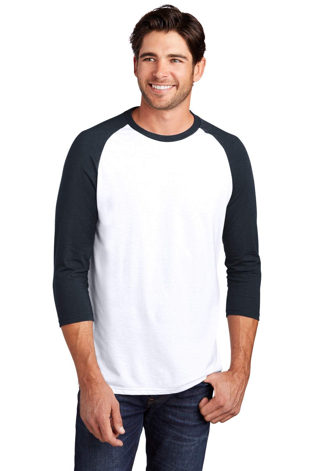 District Men's Perfect Tri 3/4-Sleeve Raglan. DM136 Mens Apparel Shirts & Tops