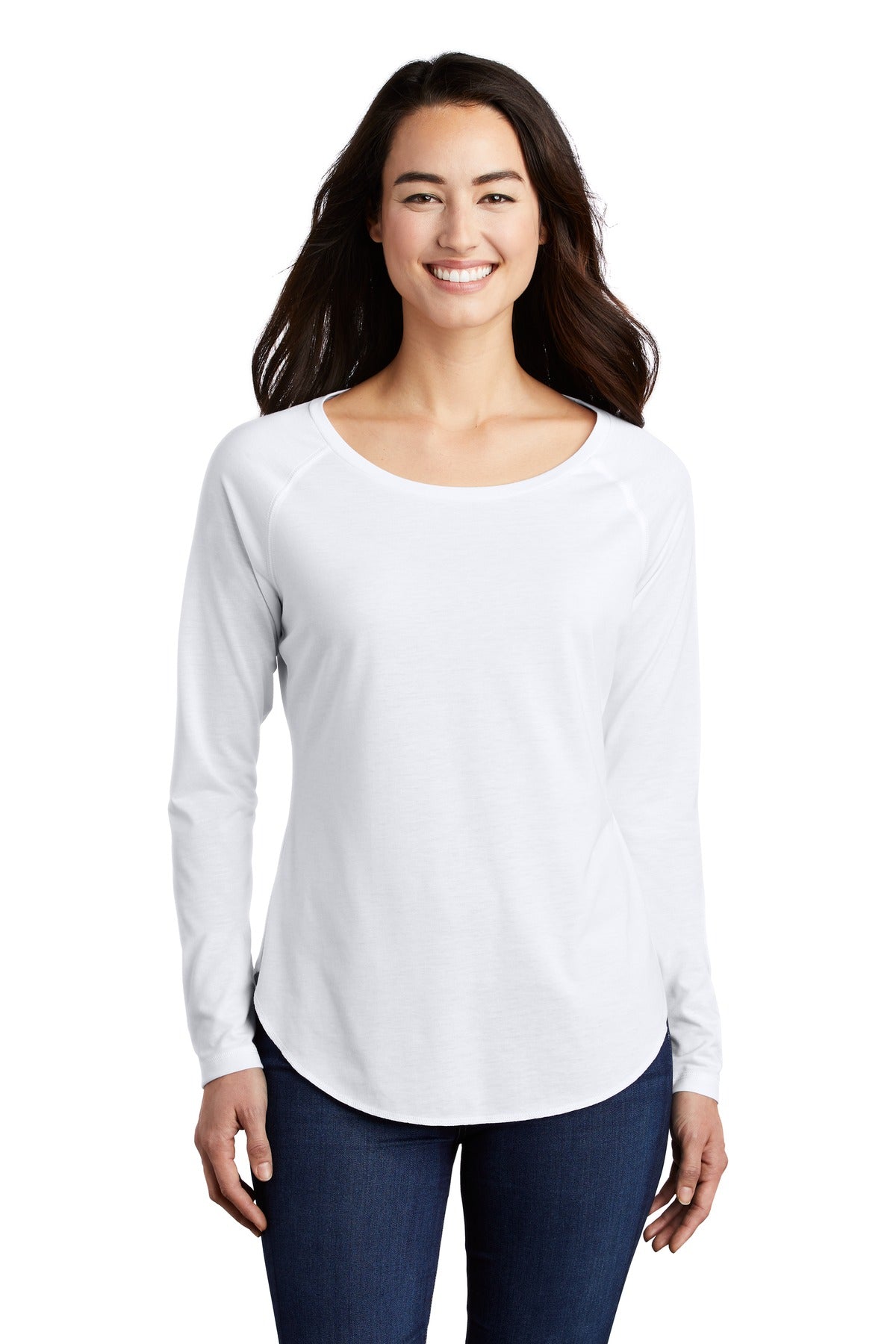 Sport-Tek Women's PosiCharge Long Sleeve Tri-Blend Wicking Scoop Neck Raglan Tee LST400LS Womens Apparel Shirts & Tops