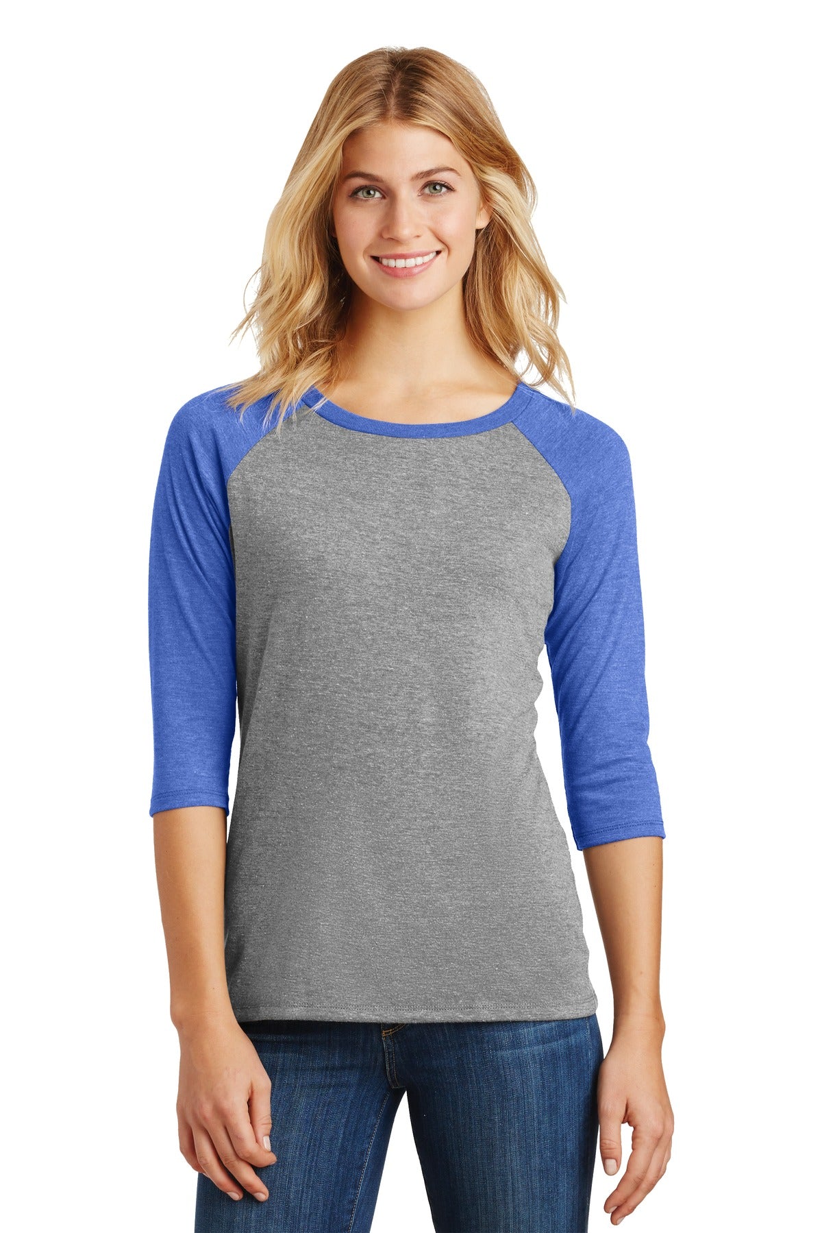District Women's Perfect Tri 3/4-Sleeve Raglan. DM136L Womens Apparel Shirts & Tops