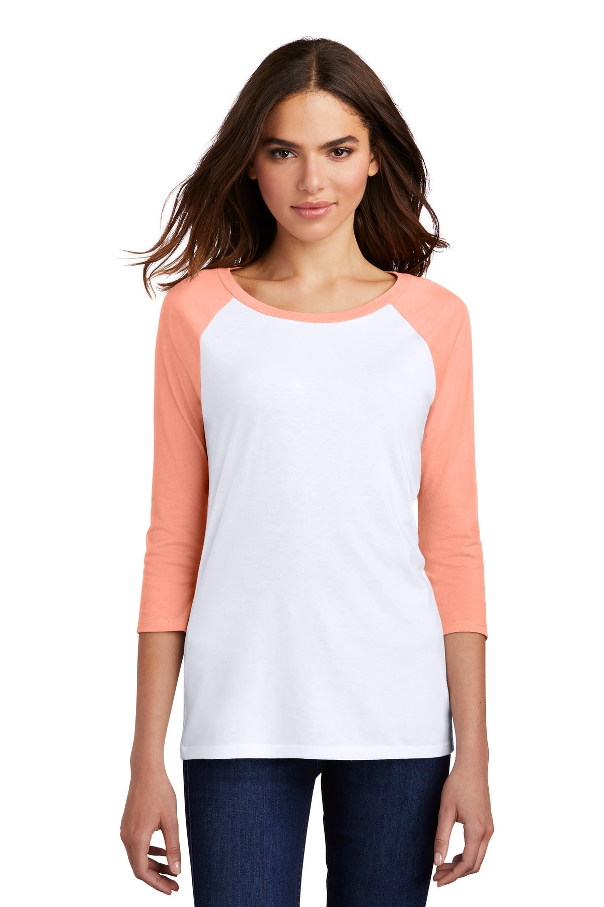 District Women's Perfect Tri 3/4-Sleeve Raglan. DM136L Womens Apparel Shirts & Tops