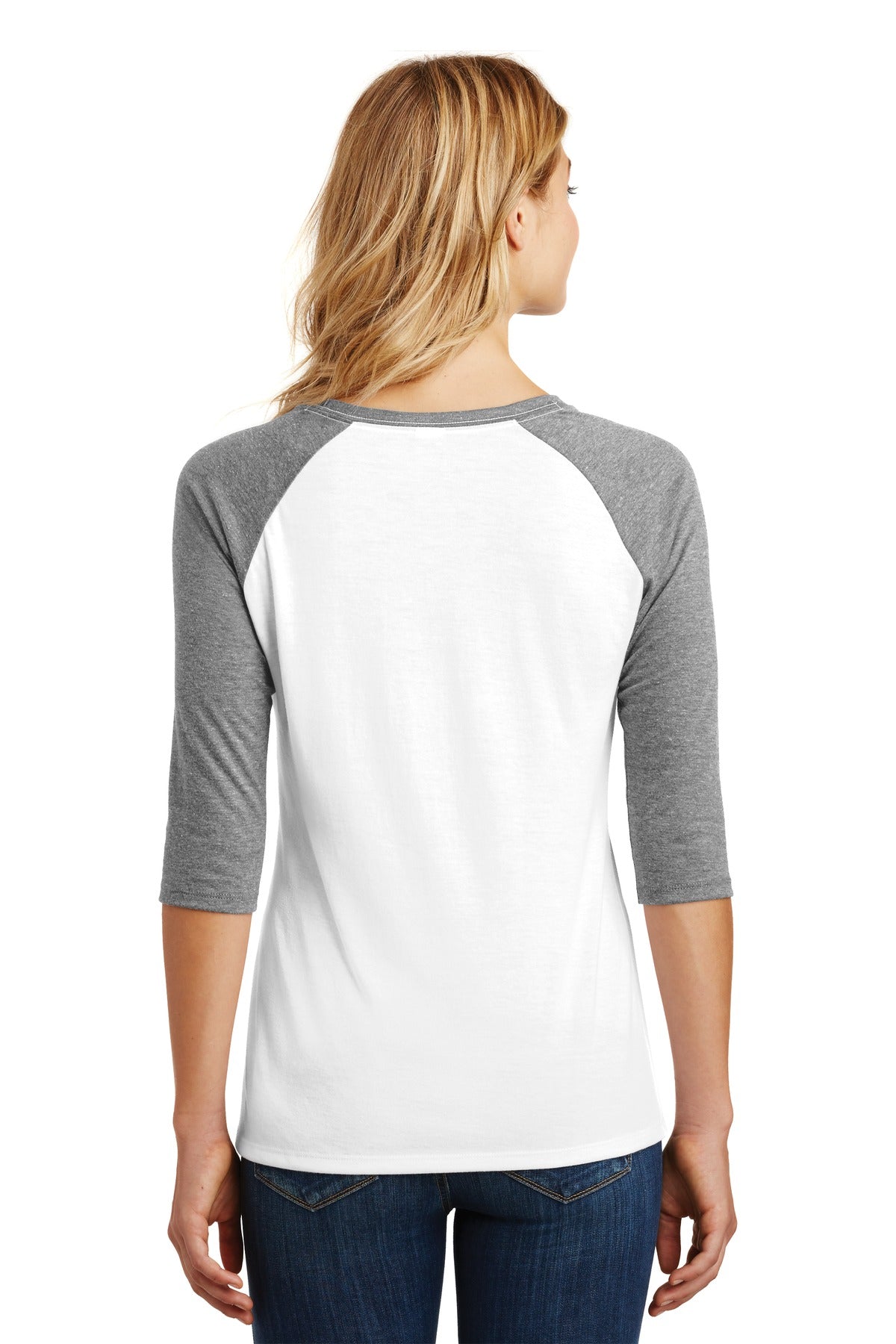 District Women's Perfect Tri 3/4-Sleeve Raglan. DM136L Womens Apparel Shirts & Tops