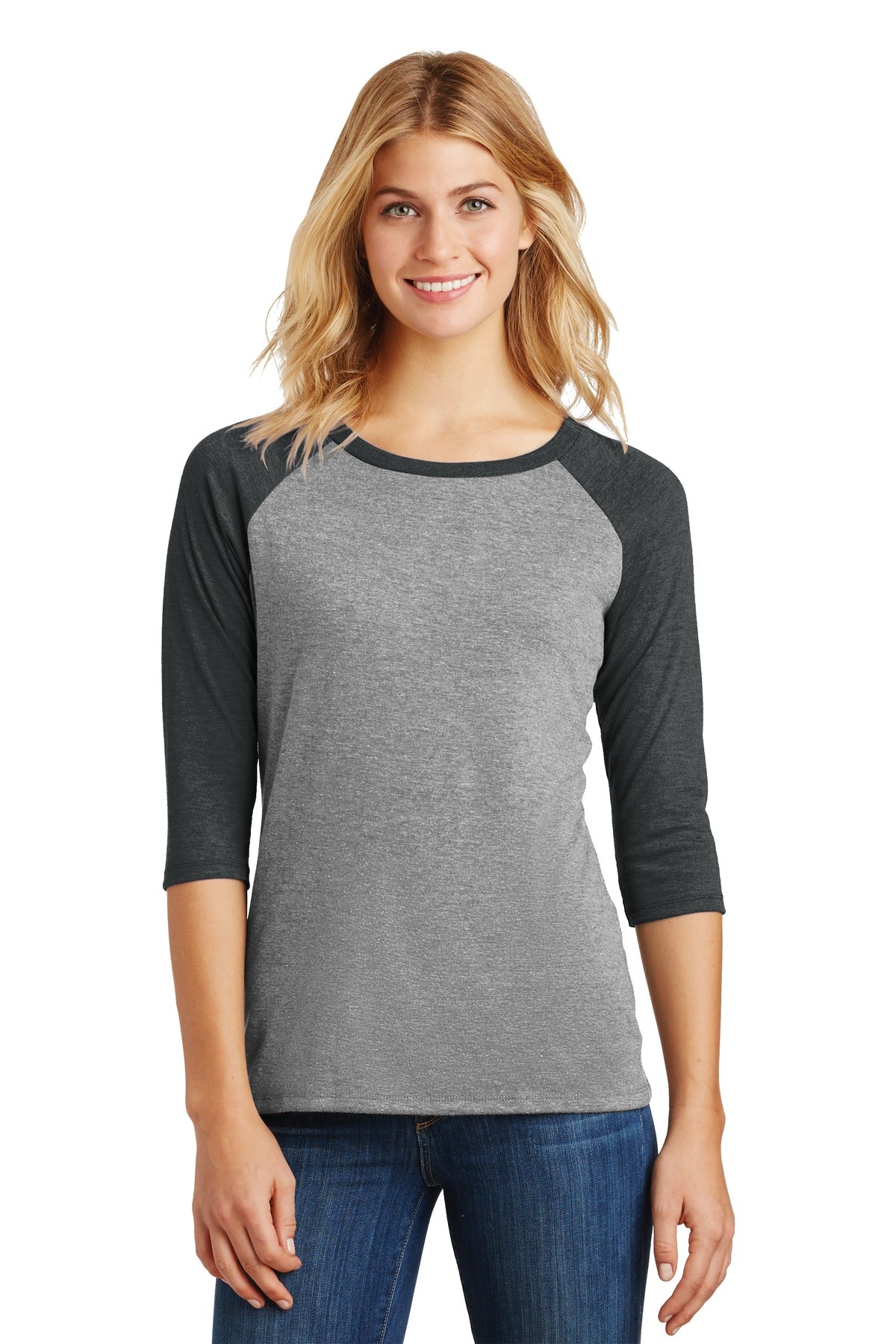 District Women's Perfect Tri 3/4-Sleeve Raglan. DM136L Womens Apparel Shirts & Tops