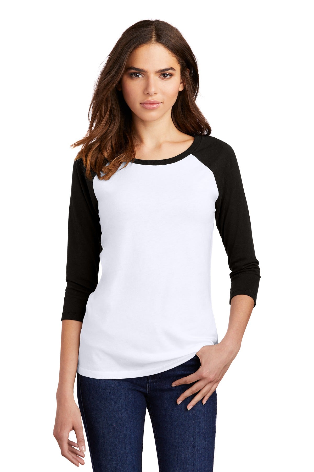 District Women's Perfect Tri 3/4-Sleeve Raglan. DM136L Womens Apparel Shirts & Tops