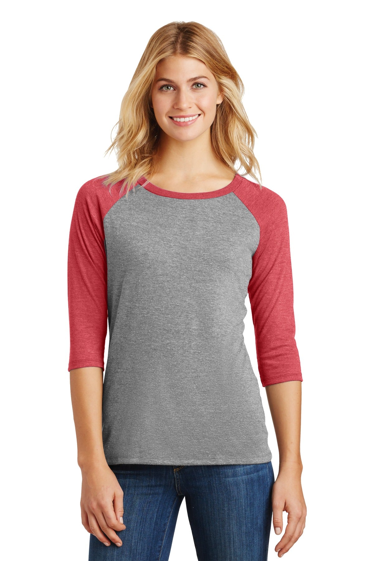 District Women's Perfect Tri 3/4-Sleeve Raglan. DM136L Womens Apparel Shirts & Tops