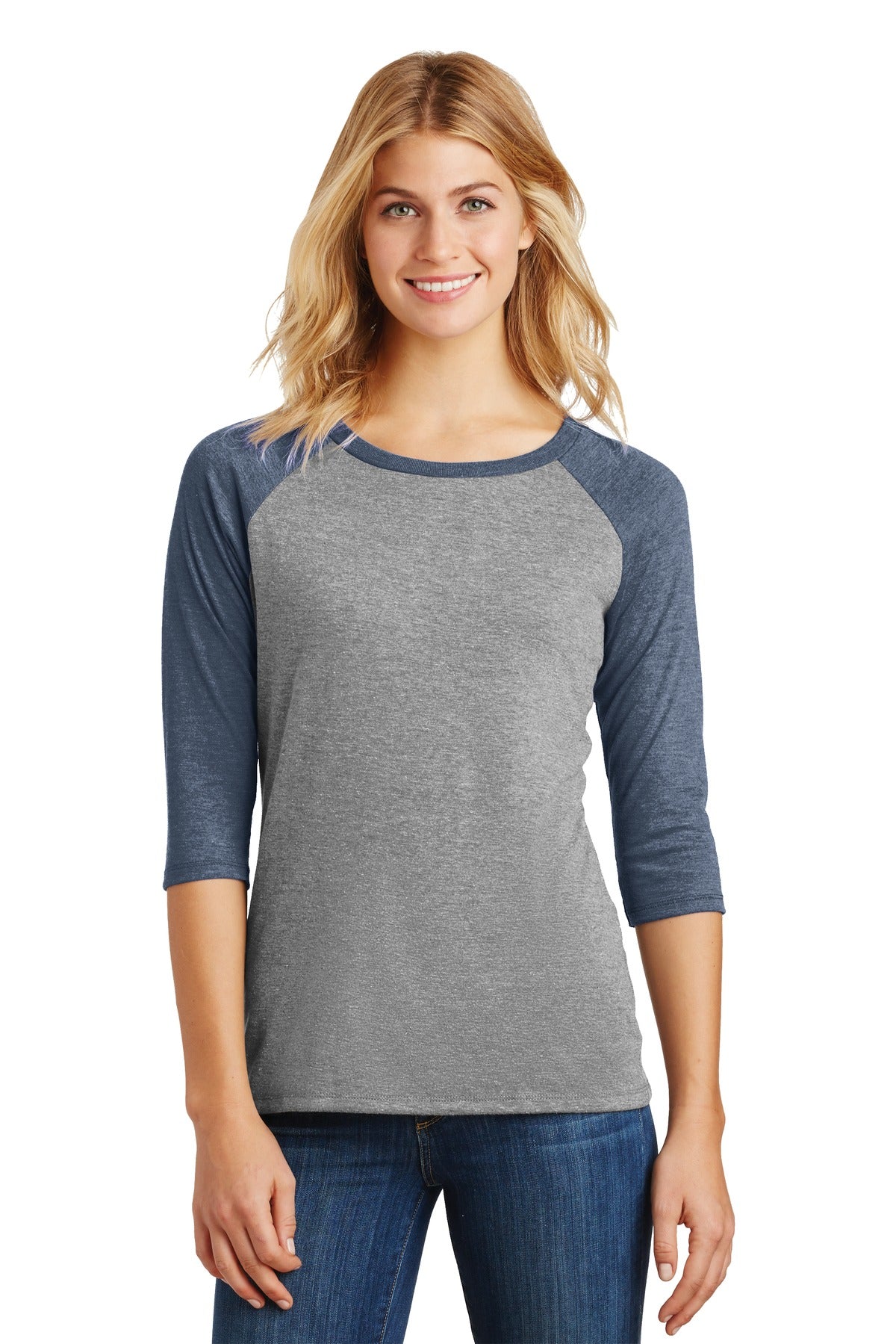 District Women's Perfect Tri 3/4-Sleeve Raglan. DM136L Womens Apparel Shirts & Tops