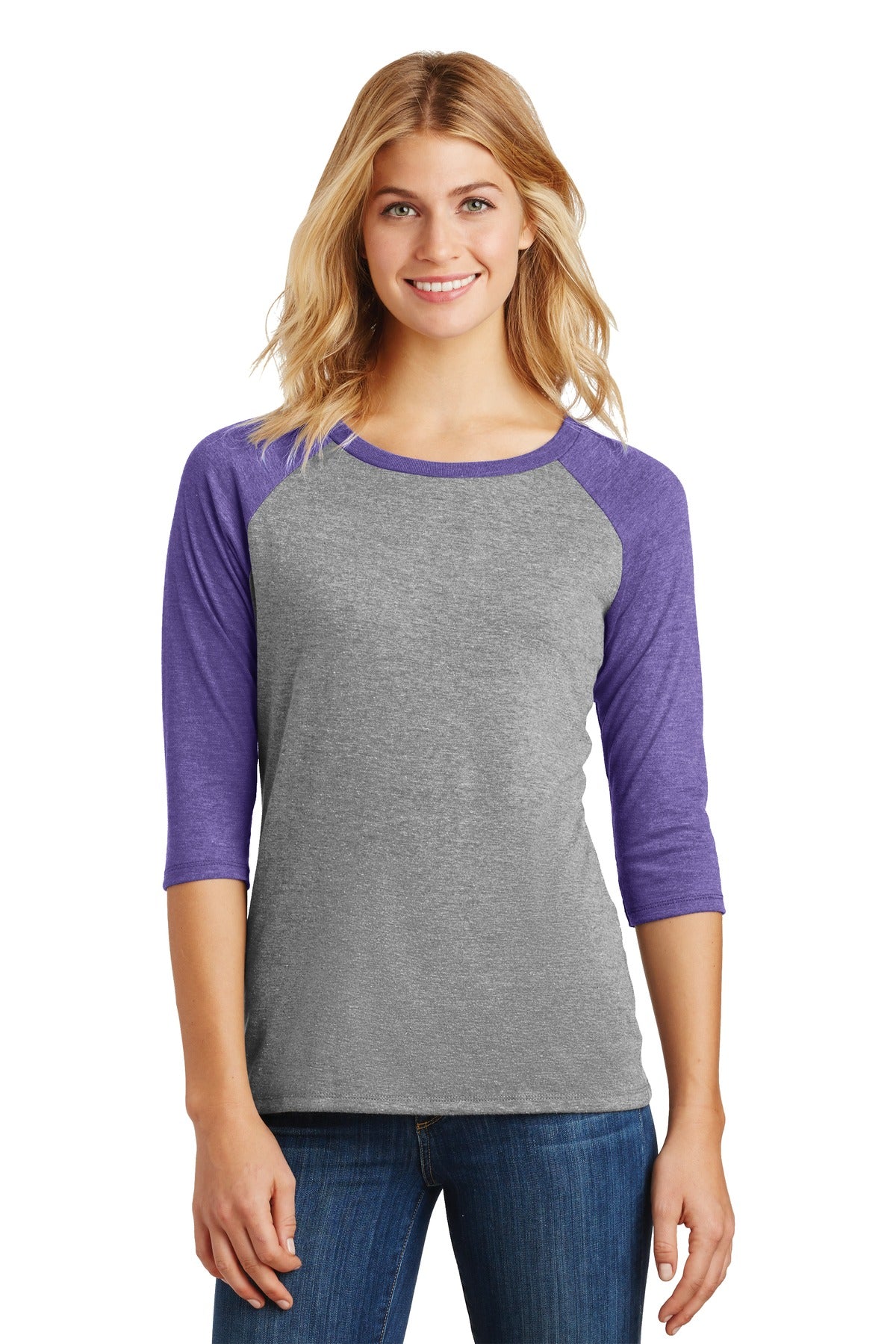 District Women's Perfect Tri 3/4-Sleeve Raglan. DM136L Womens Apparel Shirts & Tops