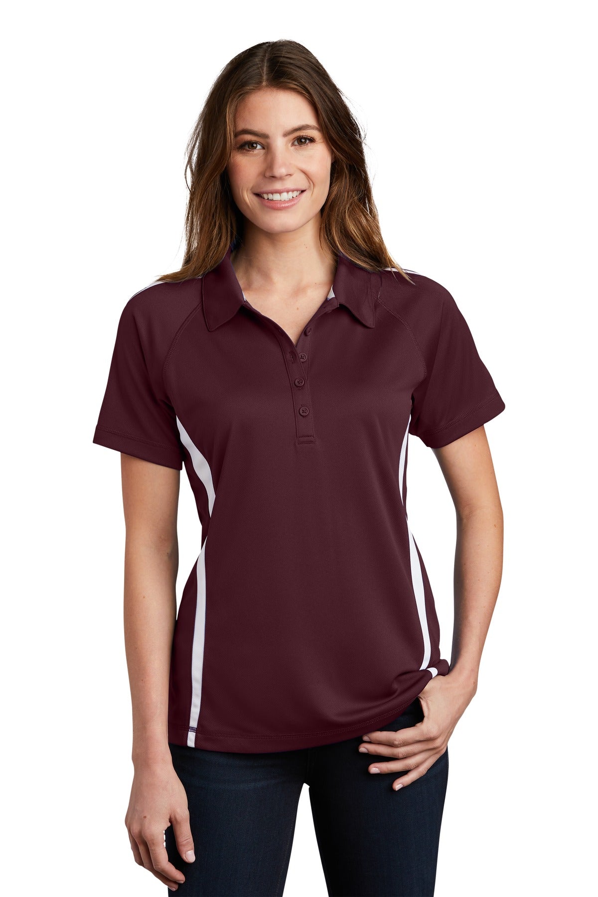 Sport-Tek Women's PosiCharge Micro-Mesh Colorblock Polo. LST685 Womens Apparel Shirts & Tops