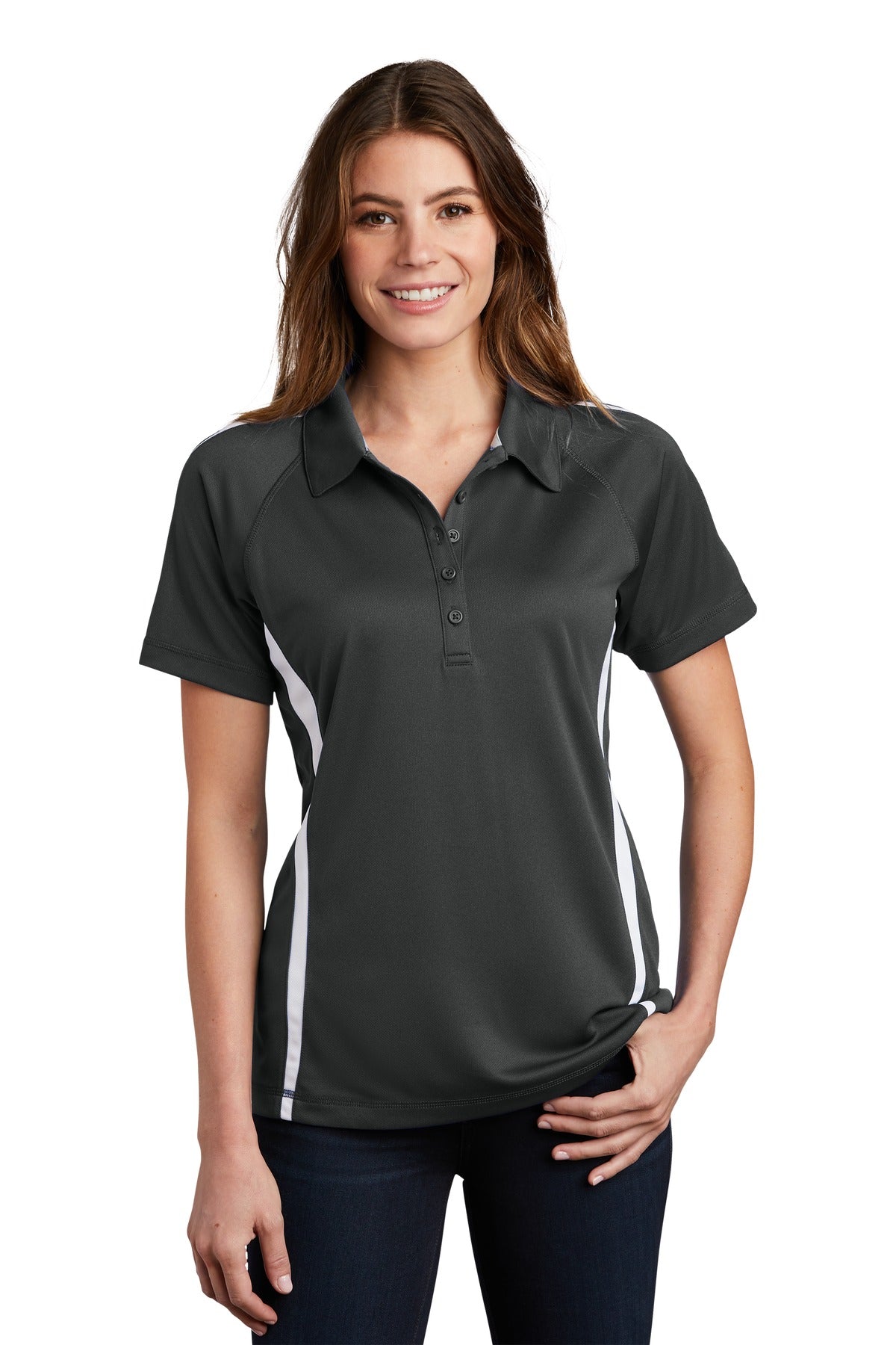 Sport-Tek Women's PosiCharge Micro-Mesh Colorblock Polo. LST685 Womens Apparel Shirts & Tops
