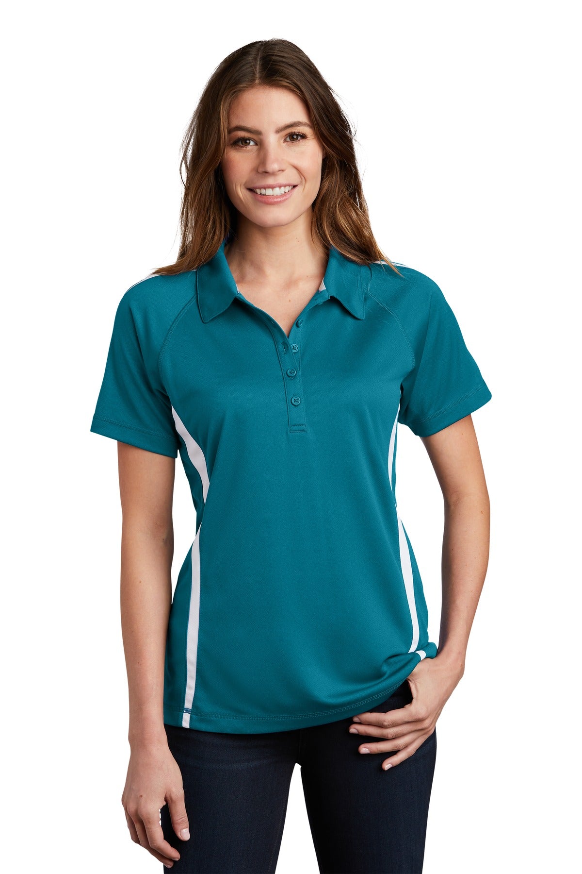 Sport-Tek Women's PosiCharge Micro-Mesh Colorblock Polo. LST685 Womens Apparel Shirts & Tops