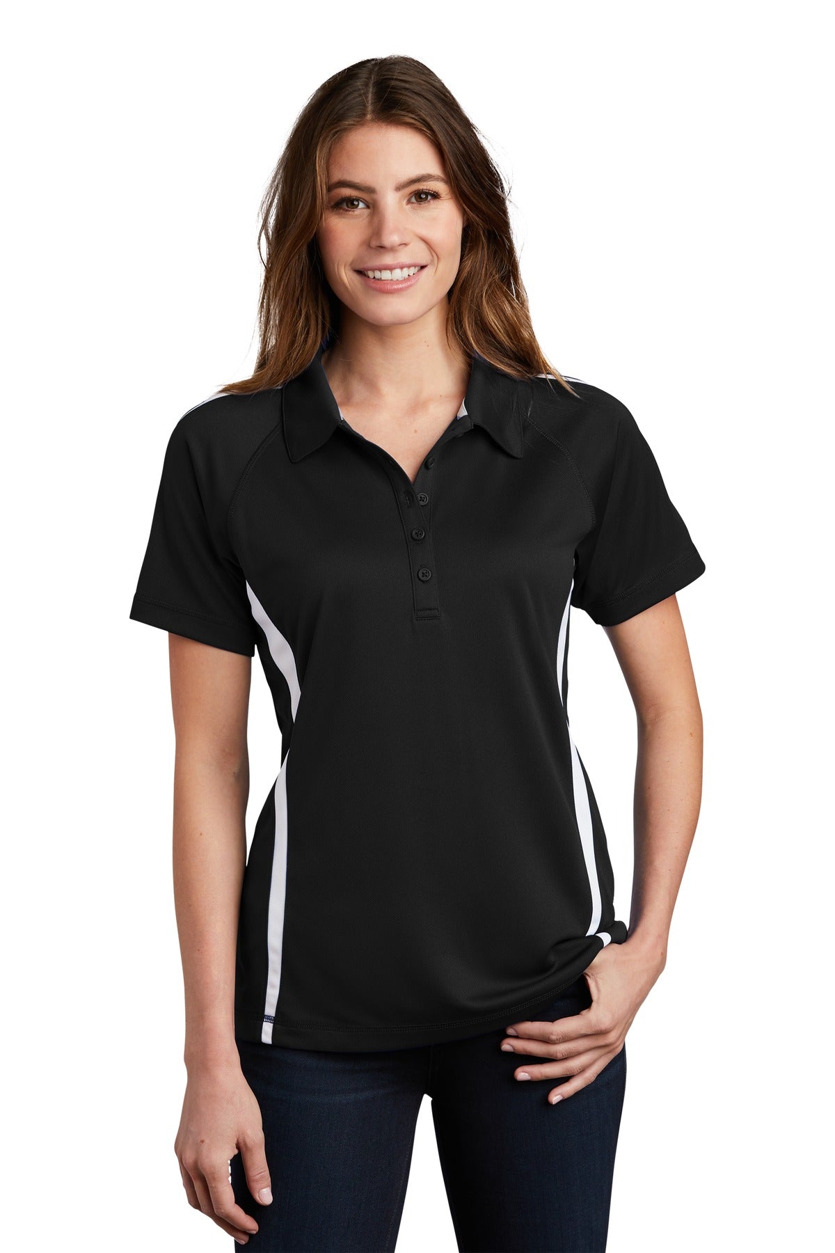 Sport-Tek Women's PosiCharge Micro-Mesh Colorblock Polo. LST685 Womens Apparel Shirts & Tops