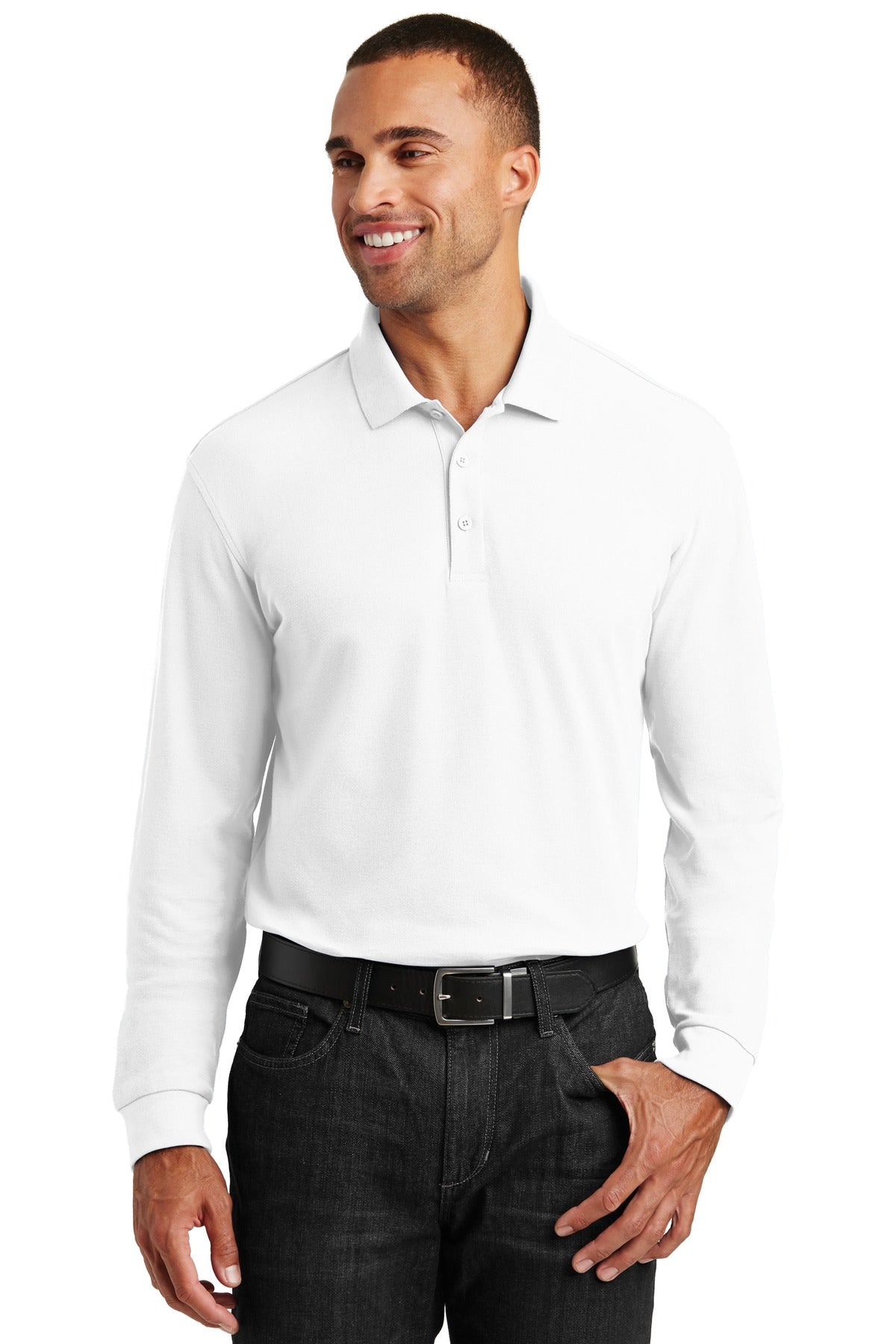 Port Authority Men's Long Sleeve Core Classic Pique Polo. K100LS Mens Apparel Shirts & Tops