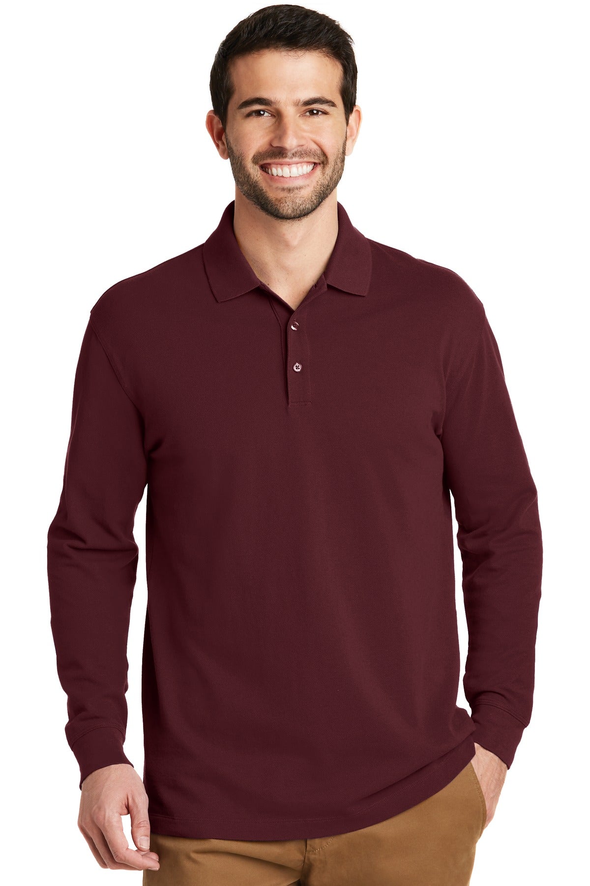 Port Authority Men's EZCotton Long Sleeve Polo. K8000LS Mens Apparel Shirts & Tops