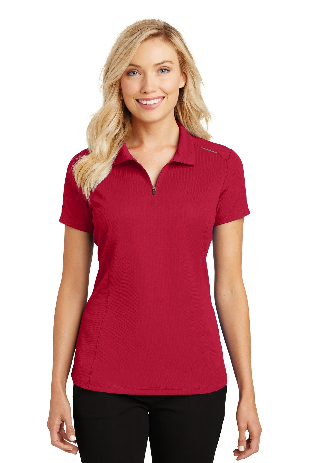 Port Authority Ladies Pinpoint Mesh Zip Polo. L580 Womens Apparel Shirts & Tops
