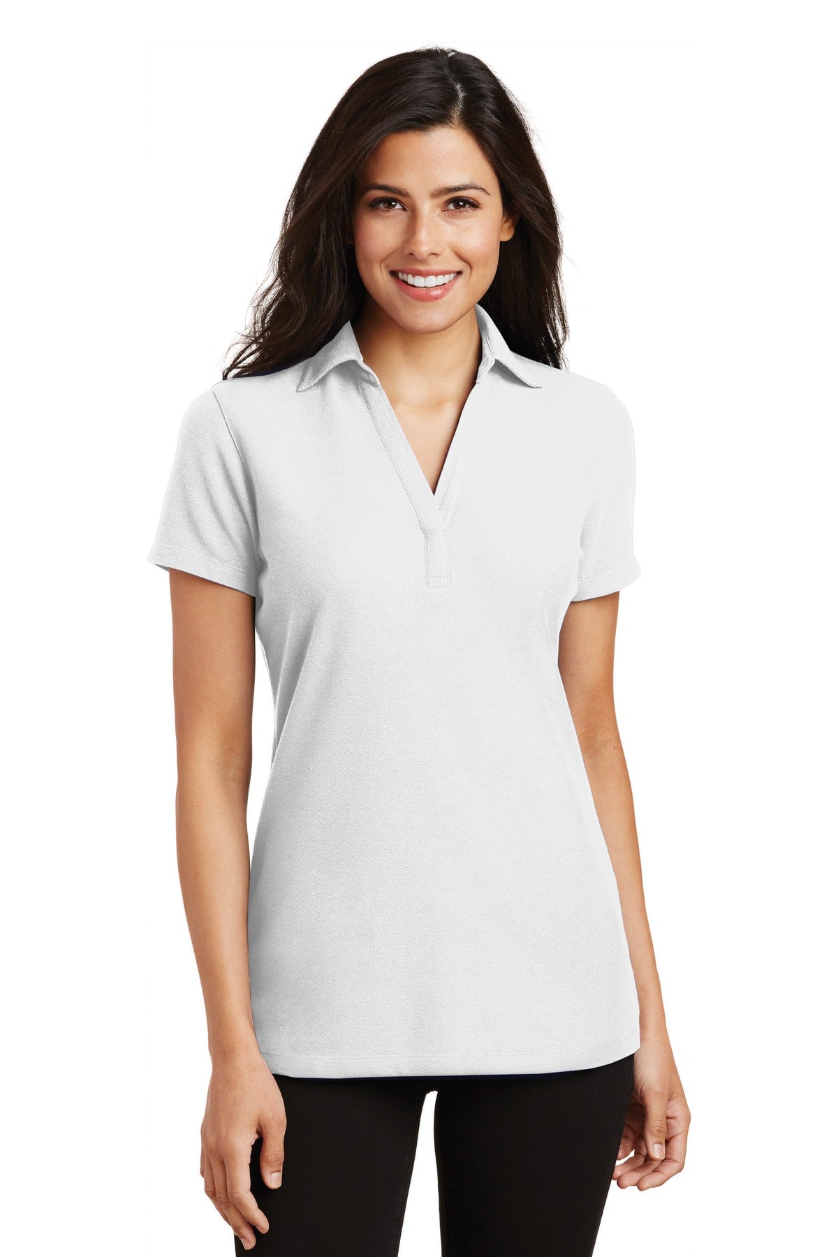 Port Authority Ladies Silk Touch Y-Neck Polo. L5001 Womens Apparel Shirts & Tops