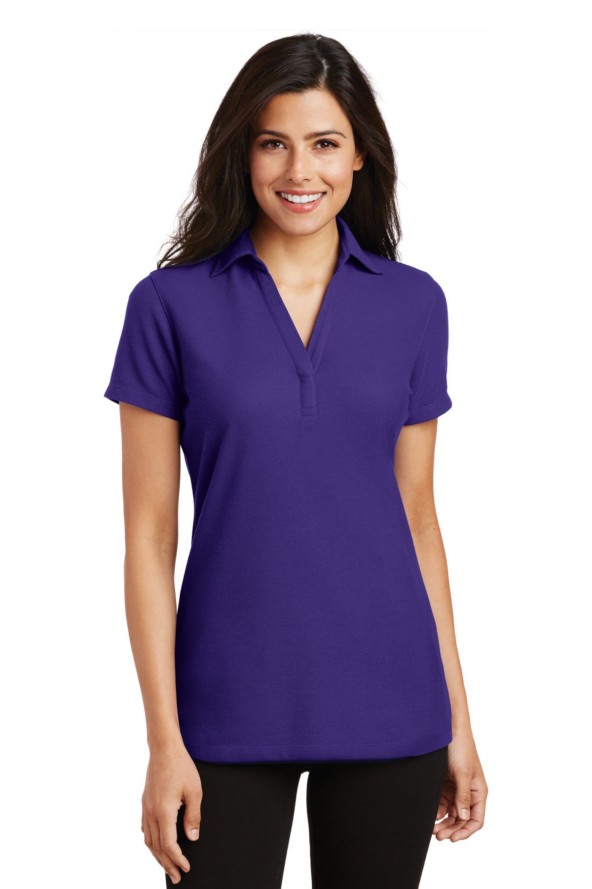 Port Authority Ladies Silk Touch Y-Neck Polo. L5001 Womens Apparel Shirts & Tops