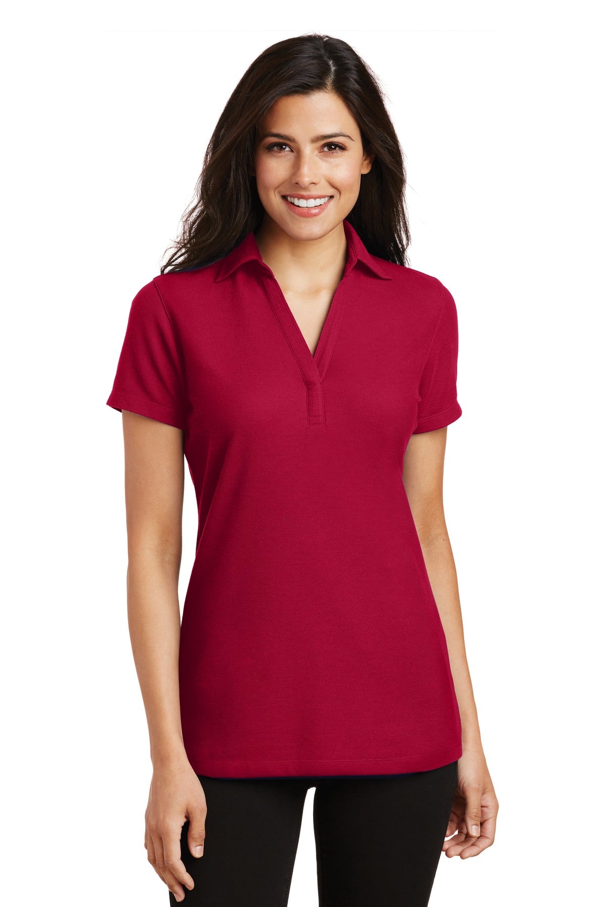 Port Authority Ladies Silk Touch Y-Neck Polo. L5001 Womens Apparel Shirts & Tops