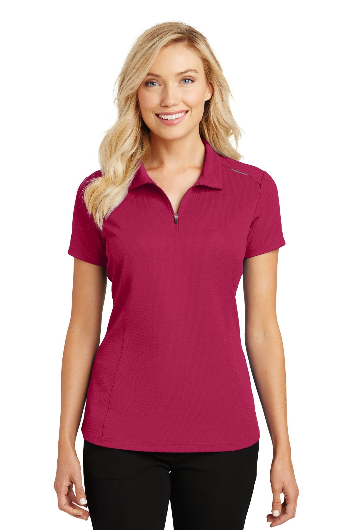 Port Authority Ladies Pinpoint Mesh Zip Polo. L580 Womens Apparel Shirts & Tops