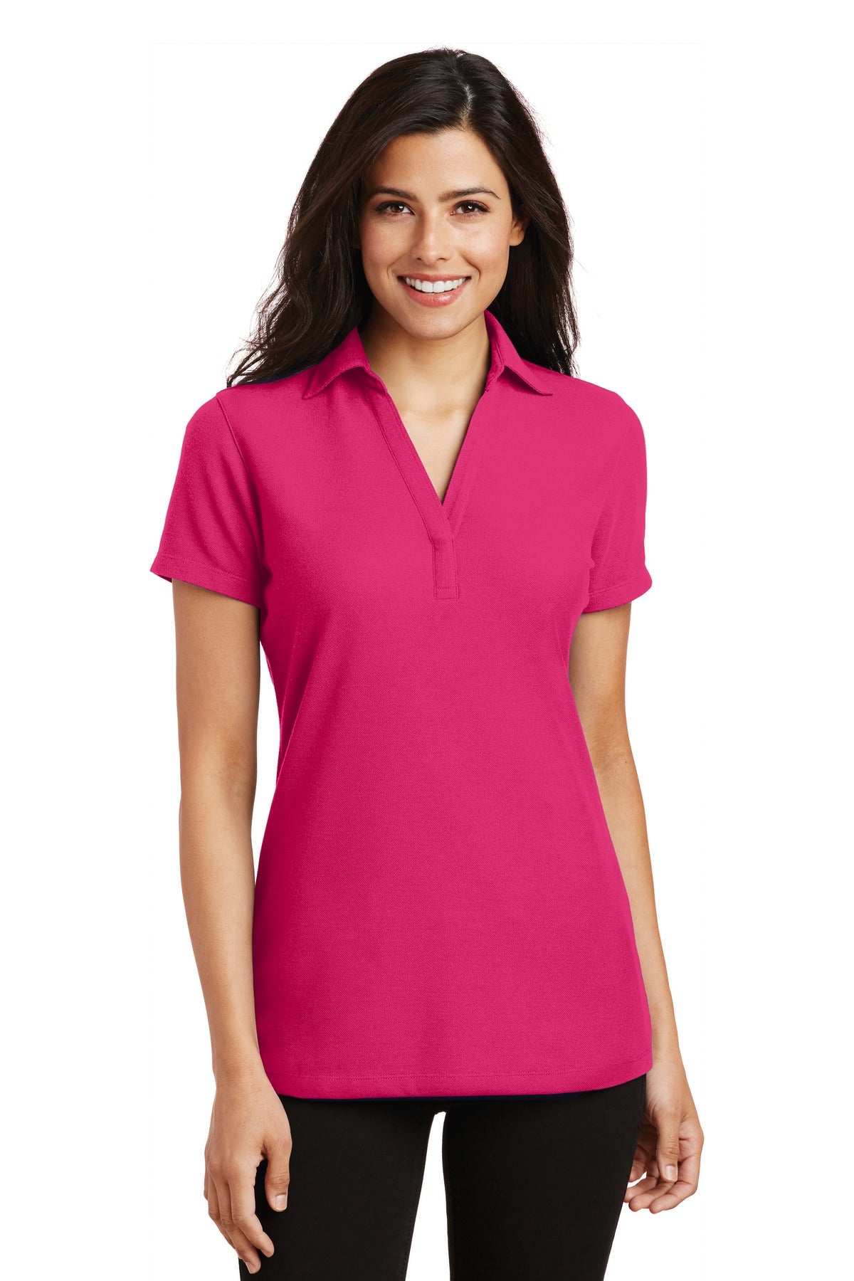 Port Authority Ladies Silk Touch Y-Neck Polo. L5001 Womens Apparel Shirts & Tops