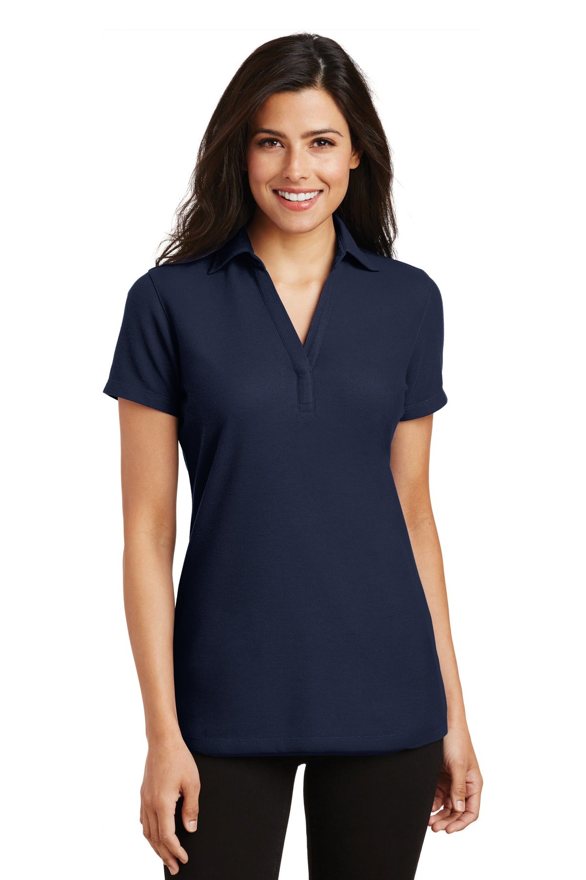 Port Authority Ladies Silk Touch Y-Neck Polo. L5001 Womens Apparel Shirts & Tops