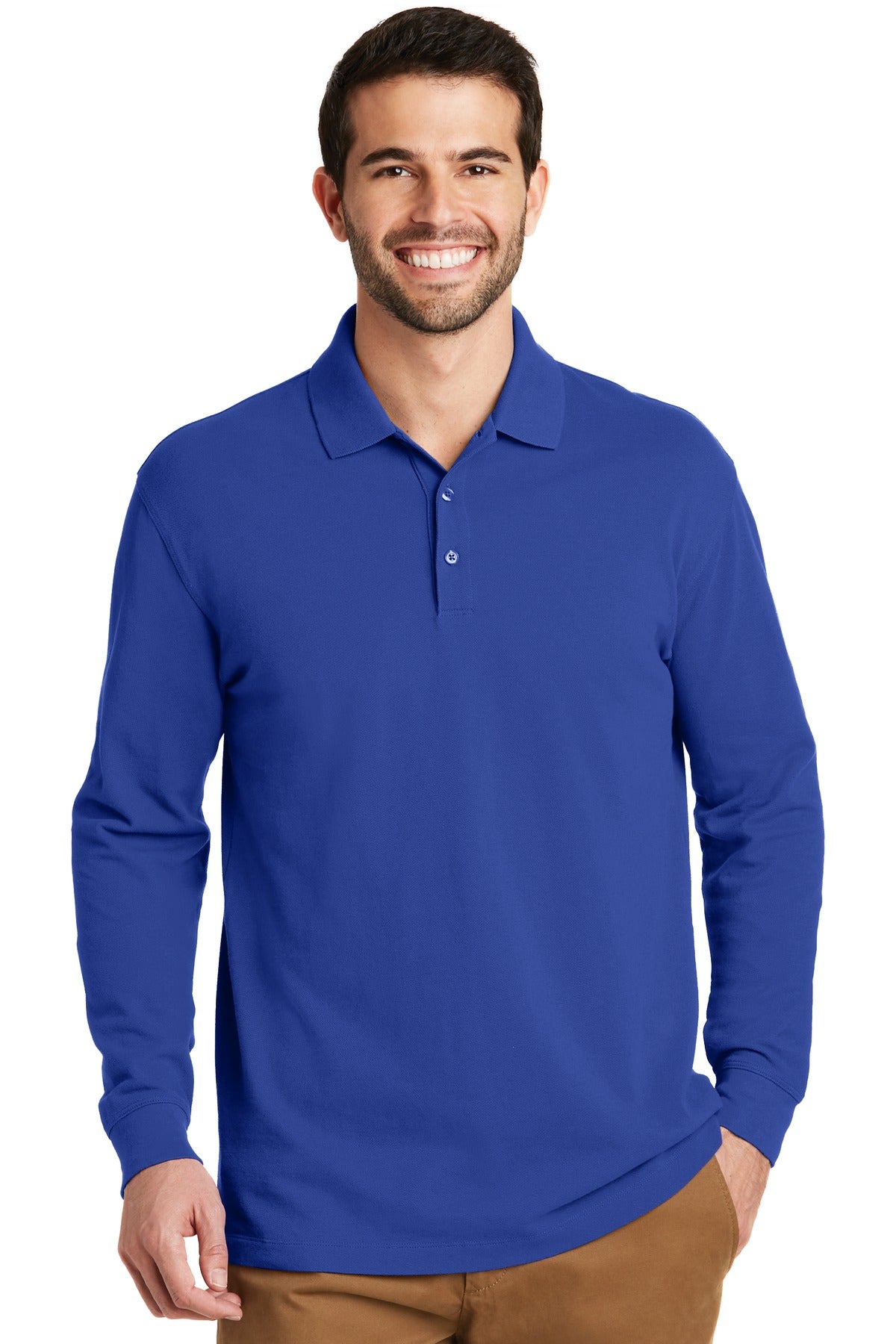 Port Authority Men's EZCotton Long Sleeve Polo. K8000LS Mens Apparel Shirts & Tops