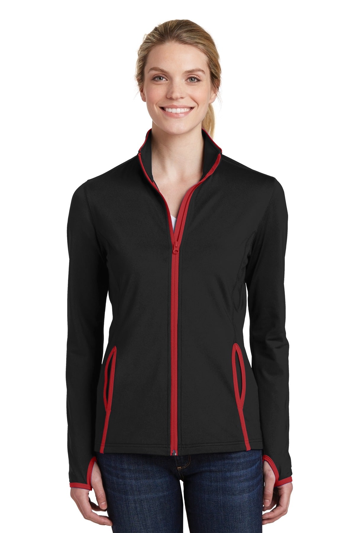 Sport-Tek Women's Sport-Wick Stretch Contrast Full-Zip Jacket Womens Apparel Jackets & Vests