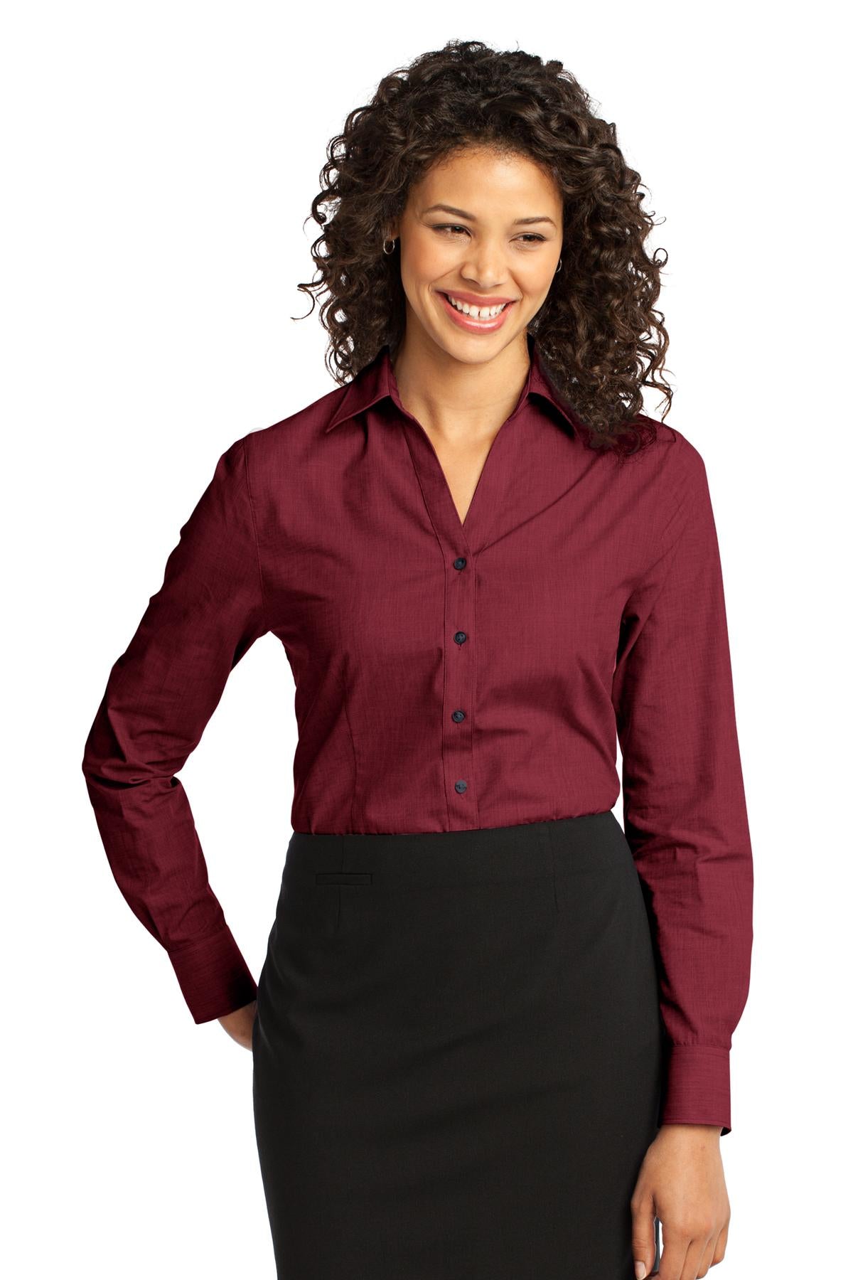 Port Authority Ladies Crosshatch Easy Care Shirt. L640 Womens Apparel Shirts & Tops