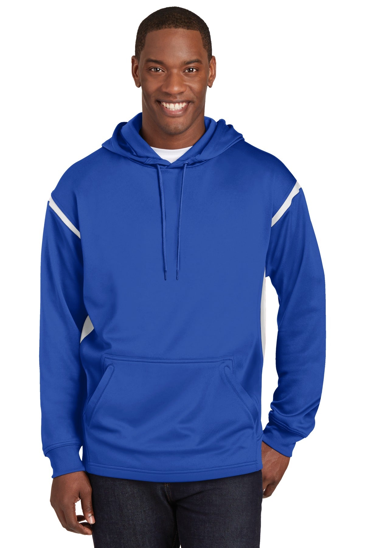 DISCONTINUED Sport-Tek Tall Tech Fleece Colorblock Hooded Sweatshirt. TST246 Mens Apparel Sweatshirts & Fleece