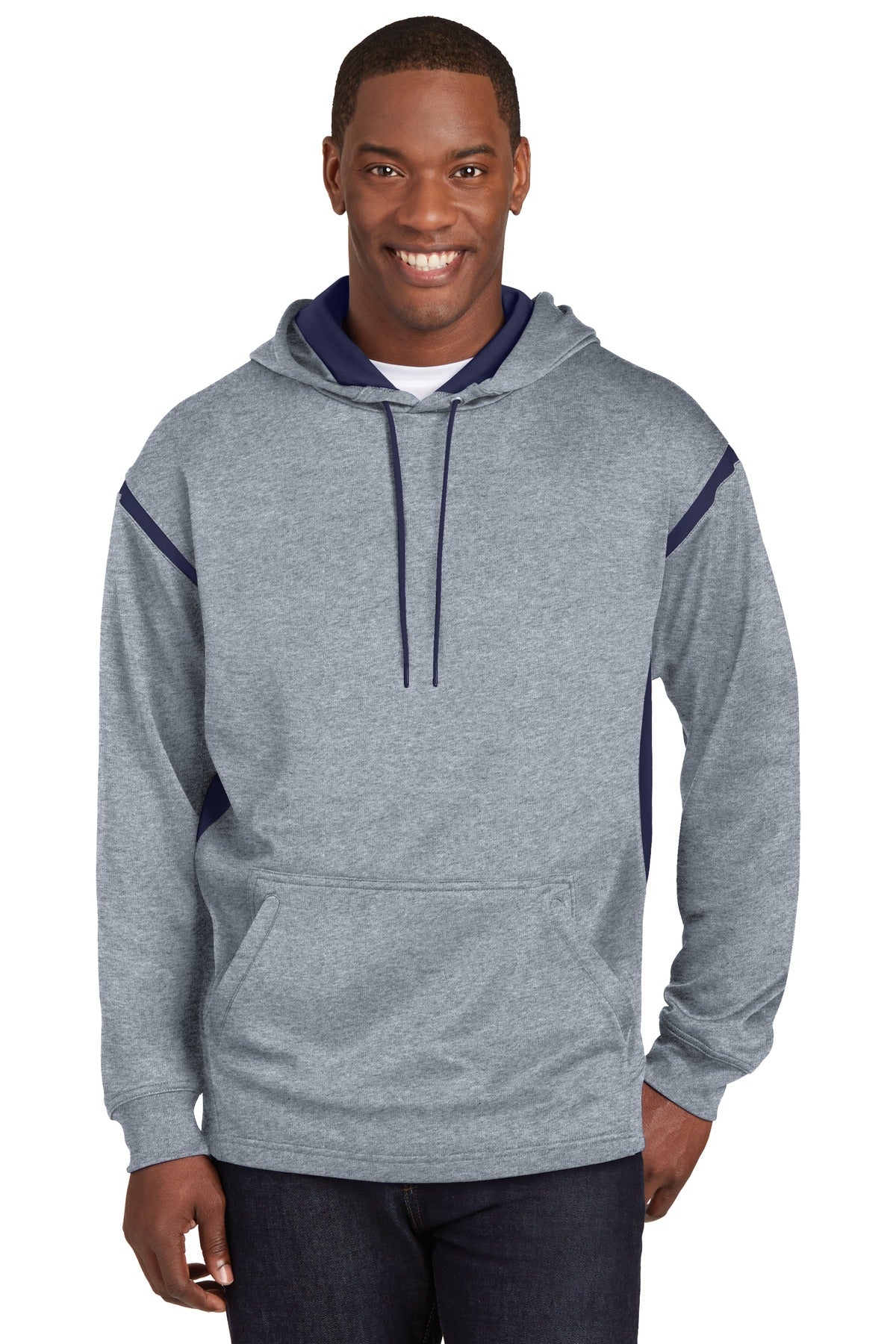 DISCONTINUED Sport-Tek Tall Tech Fleece Colorblock Hooded Sweatshirt. TST246 Mens Apparel Sweatshirts & Fleece
