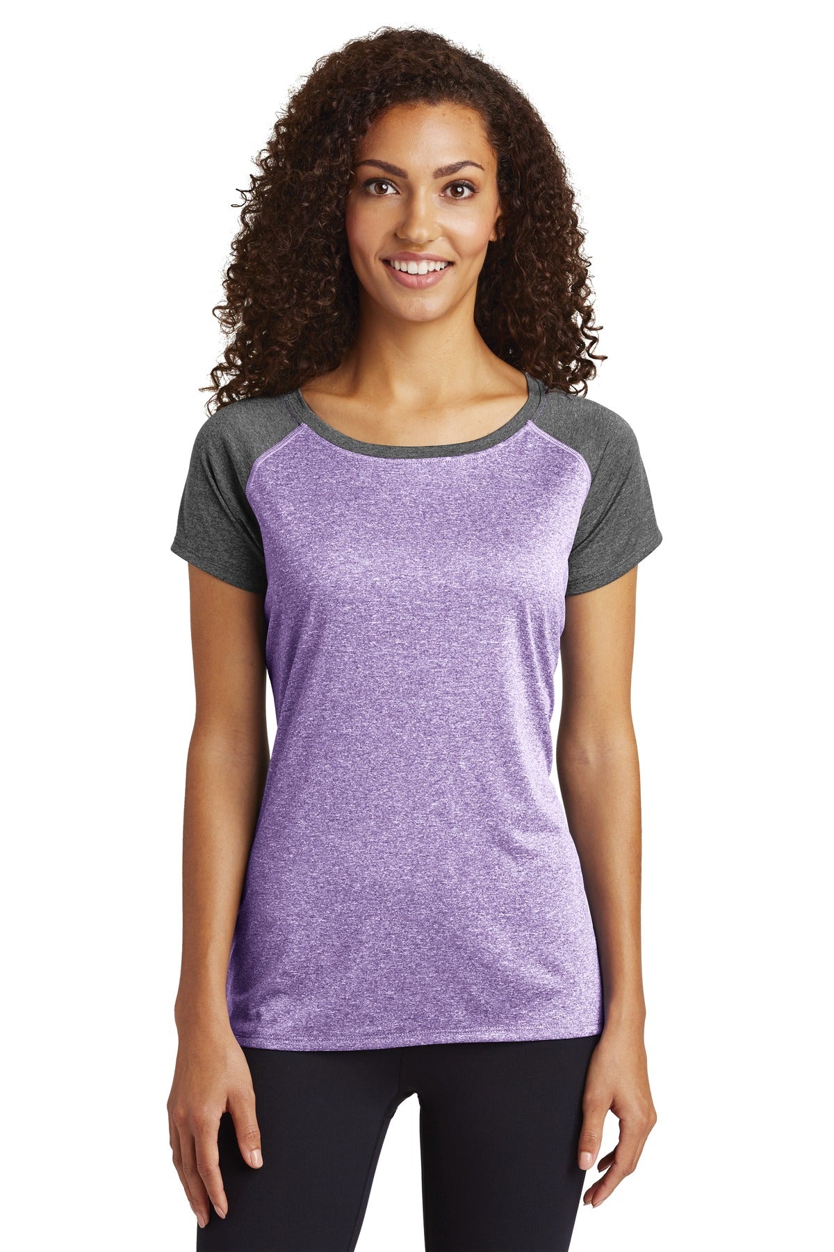 Sport-Tek Women's Heather-On-Heather Contender Scoop Neck Tee. LST362 Womens Apparel Shirts & Tops