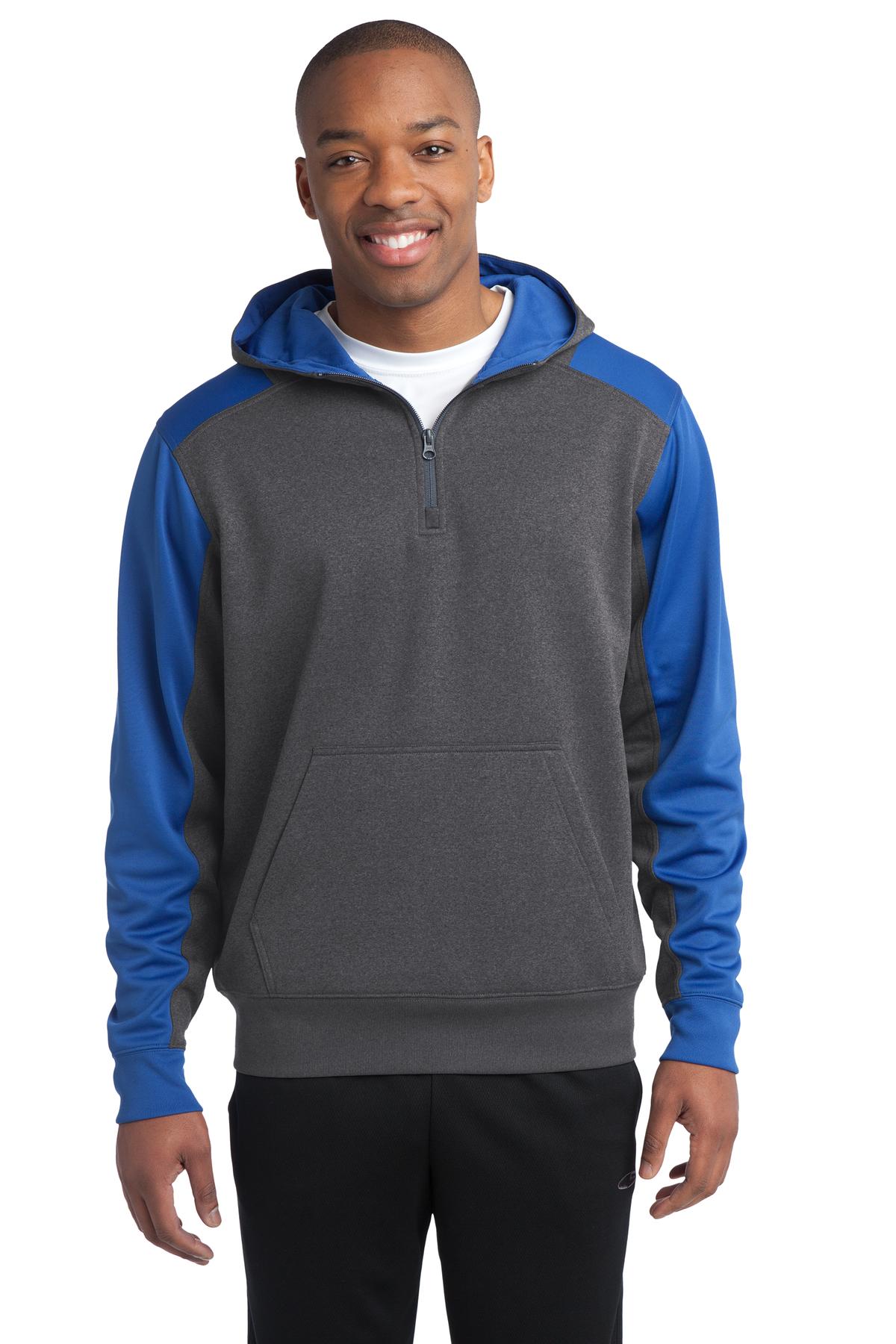 Sport-Tek Men's Tech Fleece Colorblock 1/4-Zip Hooded Sweatshirt Mens Apparel Sweatshirts & Fleece