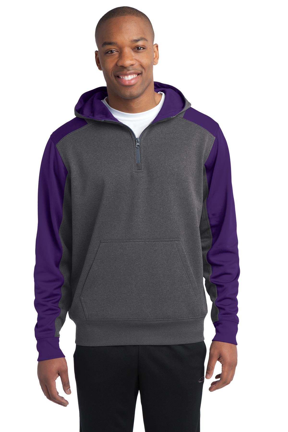 Sport-Tek Men's Tech Fleece Colorblock 1/4-Zip Hooded Sweatshirt Mens Apparel Sweatshirts & Fleece
