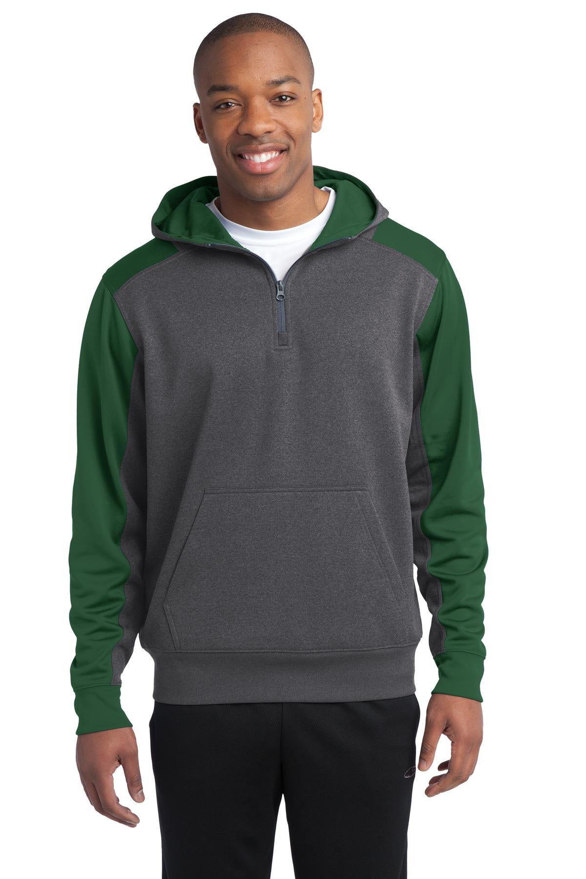 Sport-Tek Men's Tech Fleece Colorblock 1/4-Zip Hooded Sweatshirt Mens Apparel Sweatshirts & Fleece