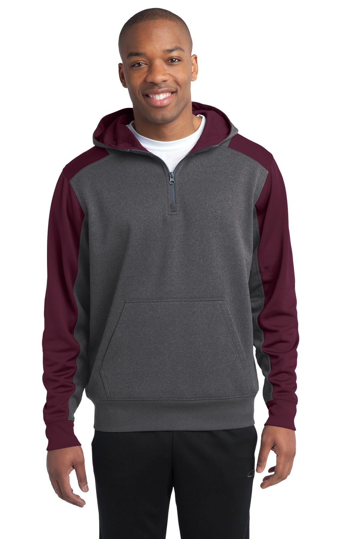 Sport-Tek Men's Tech Fleece Colorblock 1/4-Zip Hooded Sweatshirt Mens Apparel Sweatshirts & Fleece