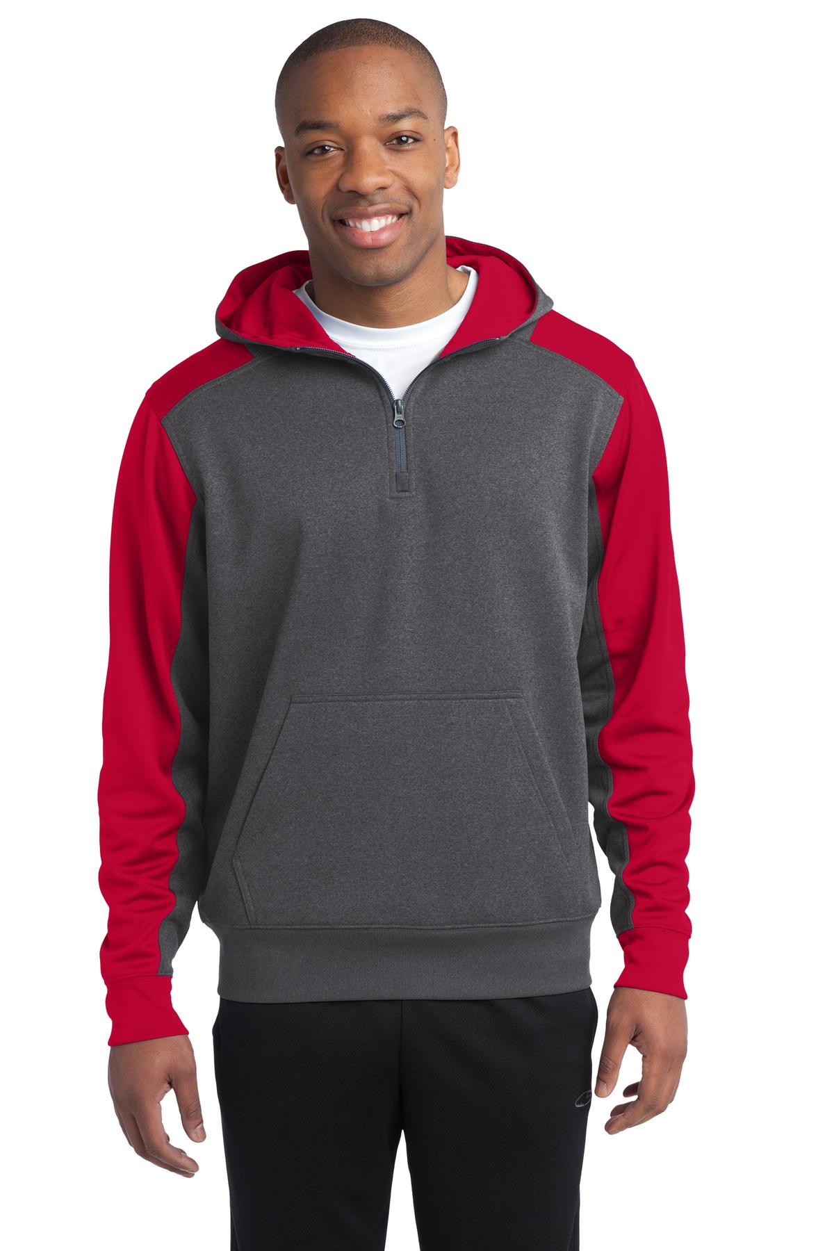 Sport-Tek Men's Tech Fleece Colorblock 1/4-Zip Hooded Sweatshirt Mens Apparel Sweatshirts & Fleece