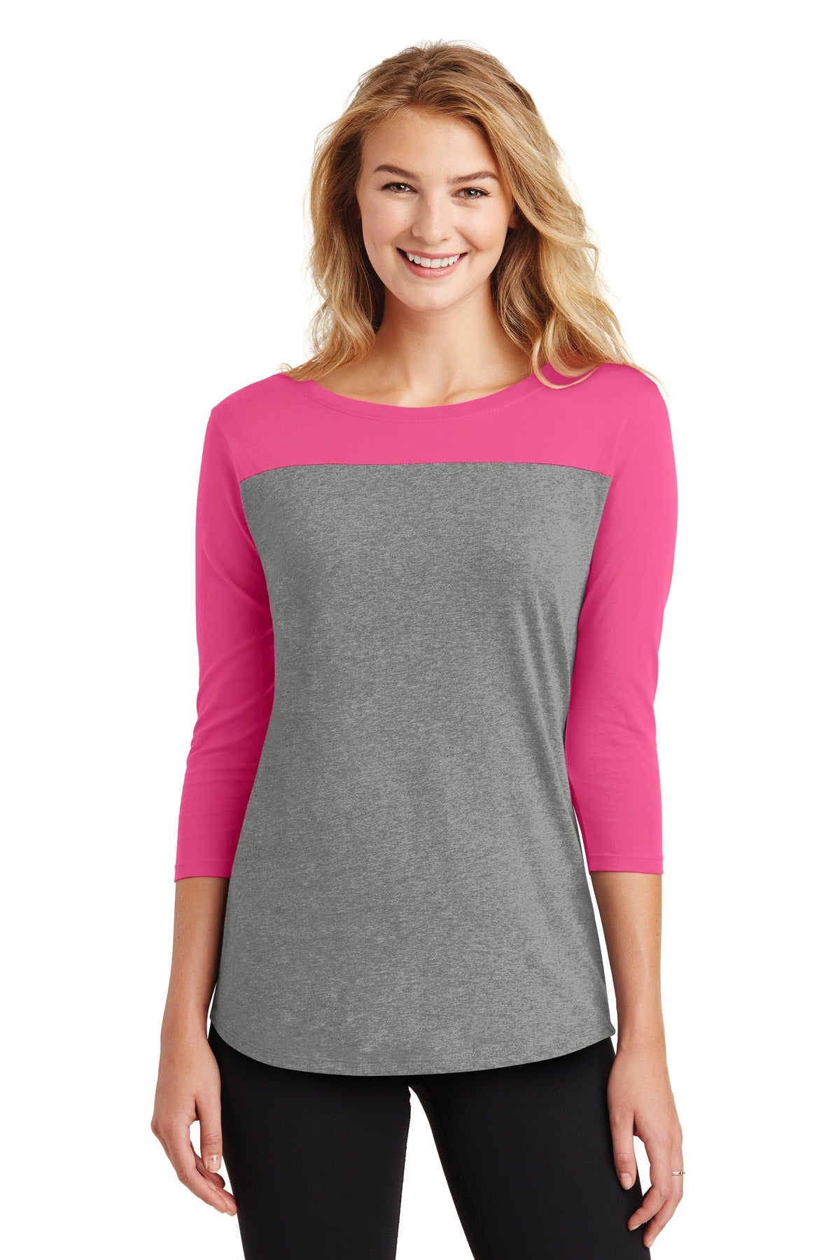 District Women's Rally 3/4-Sleeve Tee. DT2700 Womens Apparel Shirts & Tops