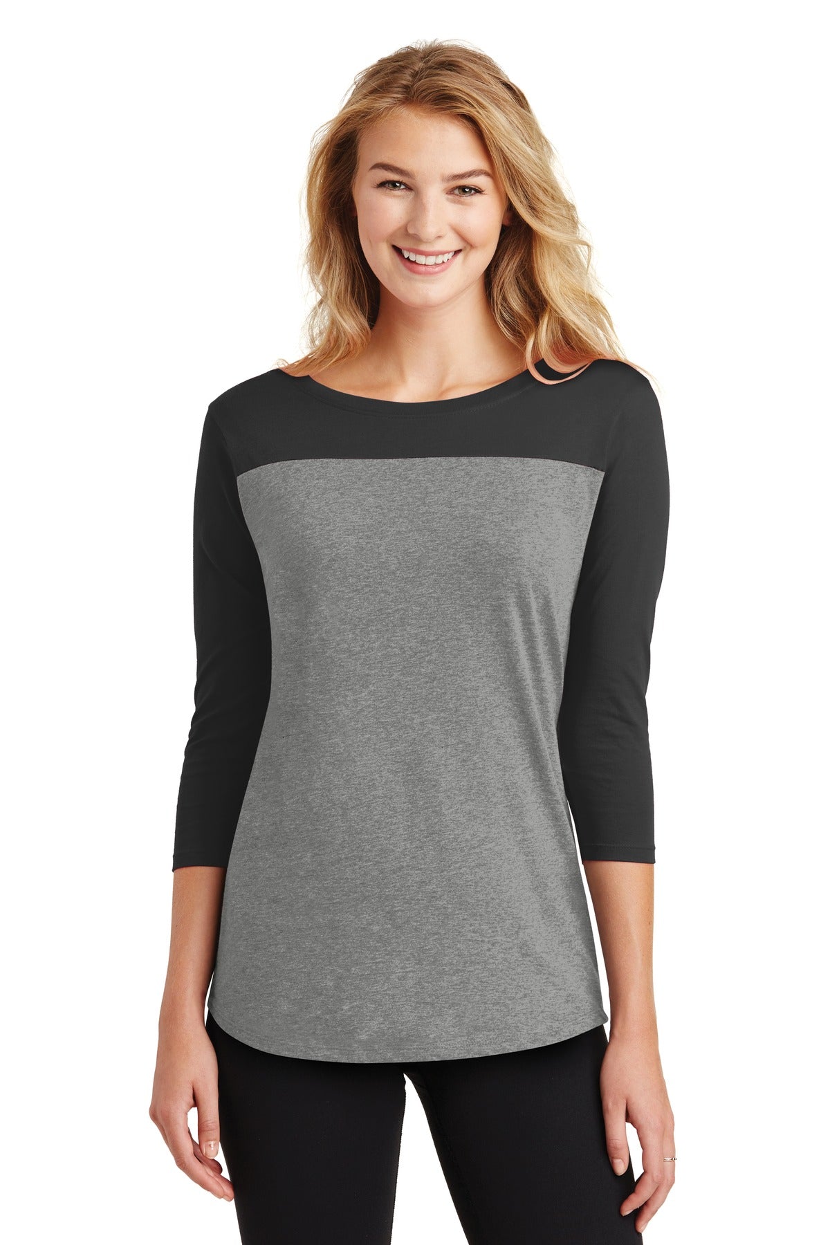 District Women's Rally 3/4-Sleeve Tee. DT2700 Womens Apparel Shirts & Tops