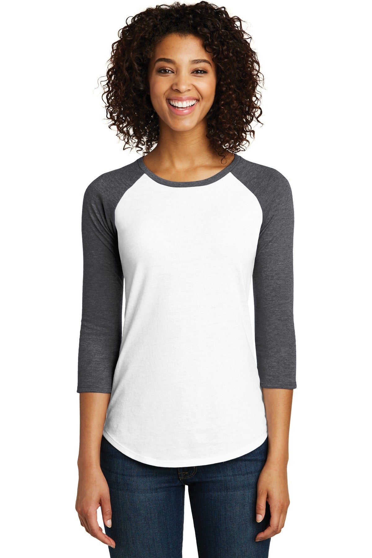District Women's Fitted Very Important Tee 3/4-Sleeve Raglan. DT6211 Womens Apparel Shirts & Tops