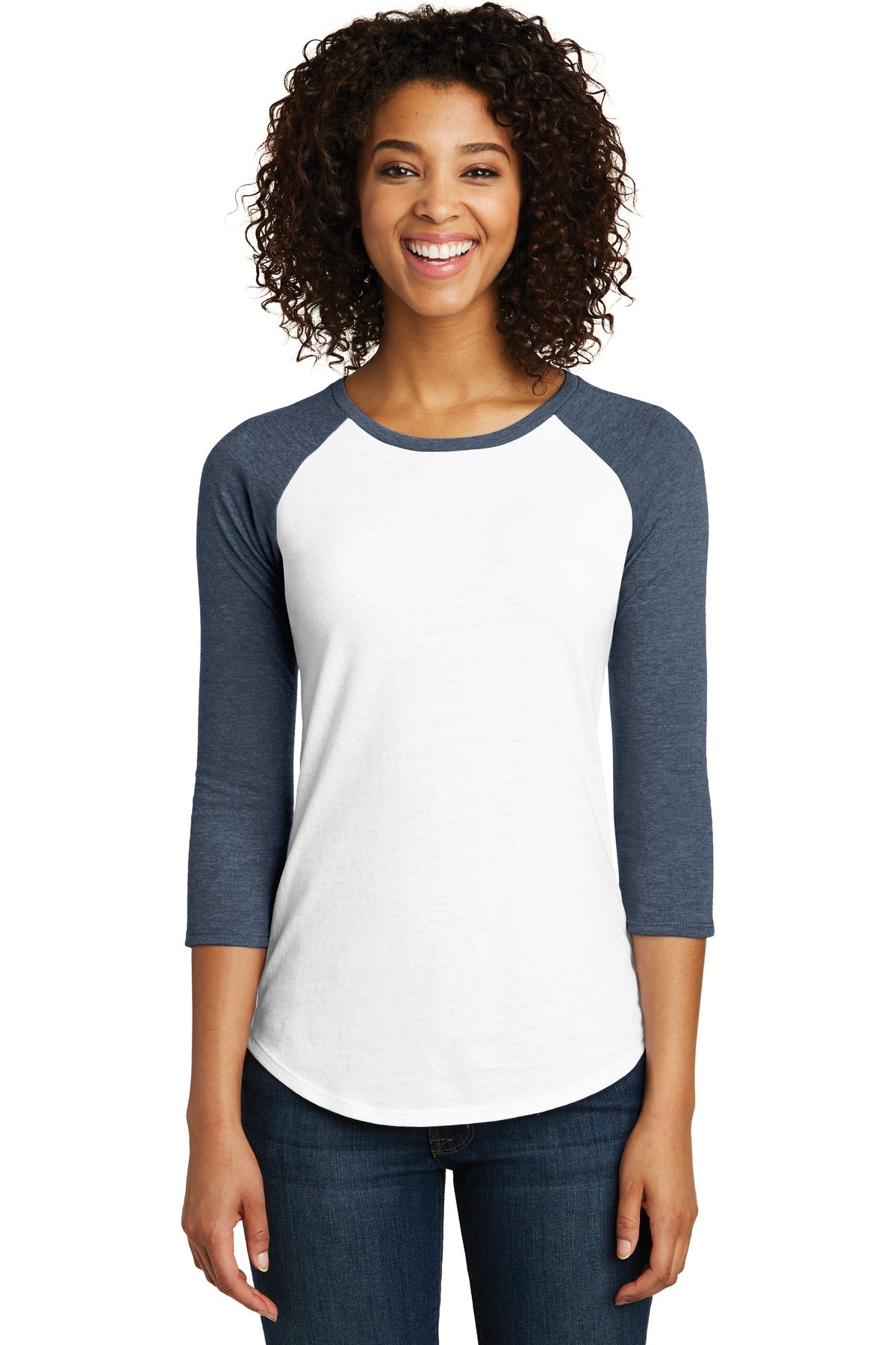 District Women's Fitted Very Important Tee 3/4-Sleeve Raglan. DT6211 Womens Apparel Shirts & Tops