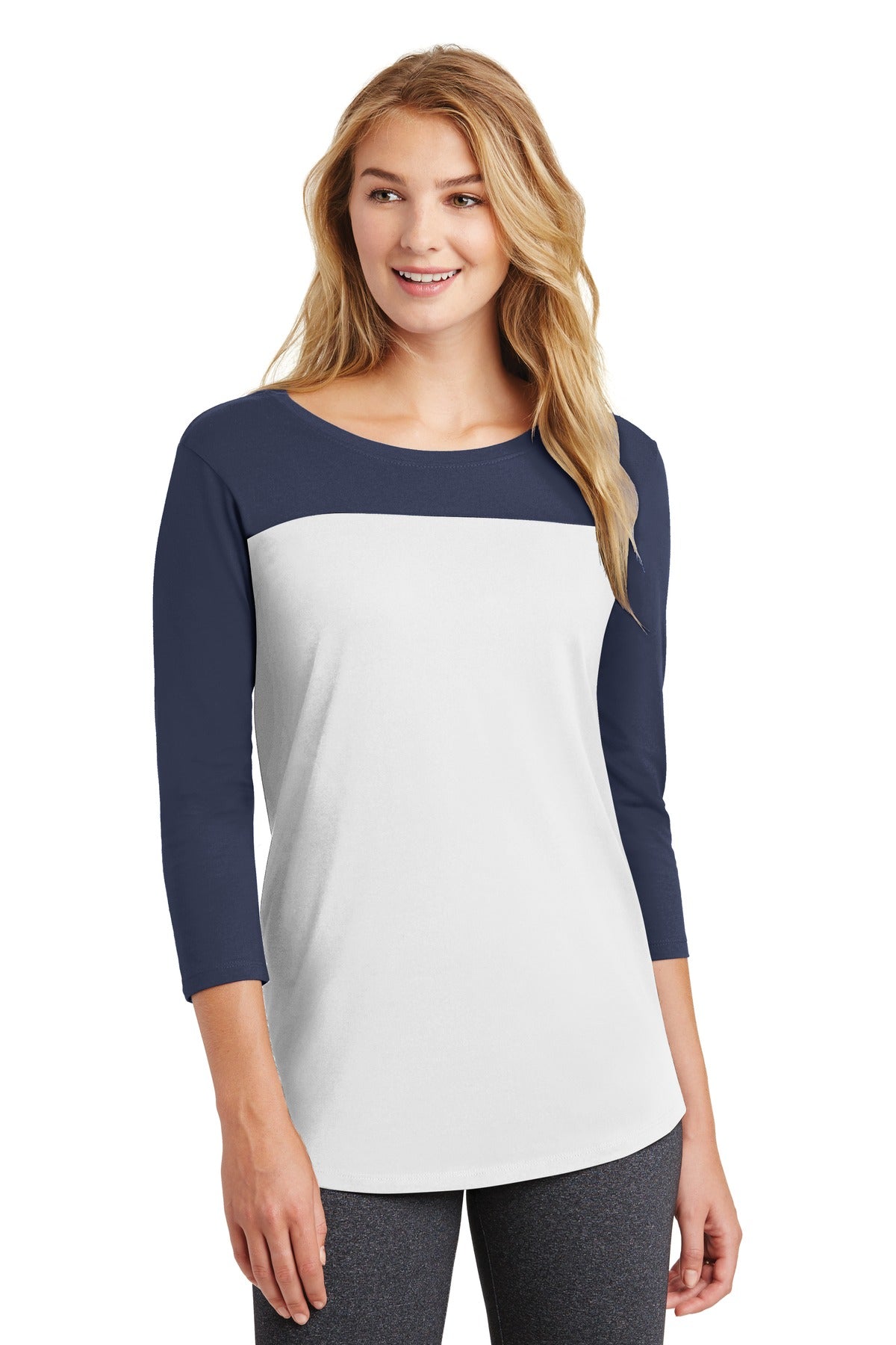 District Women's Rally 3/4-Sleeve Tee. DT2700 Womens Apparel Shirts & Tops