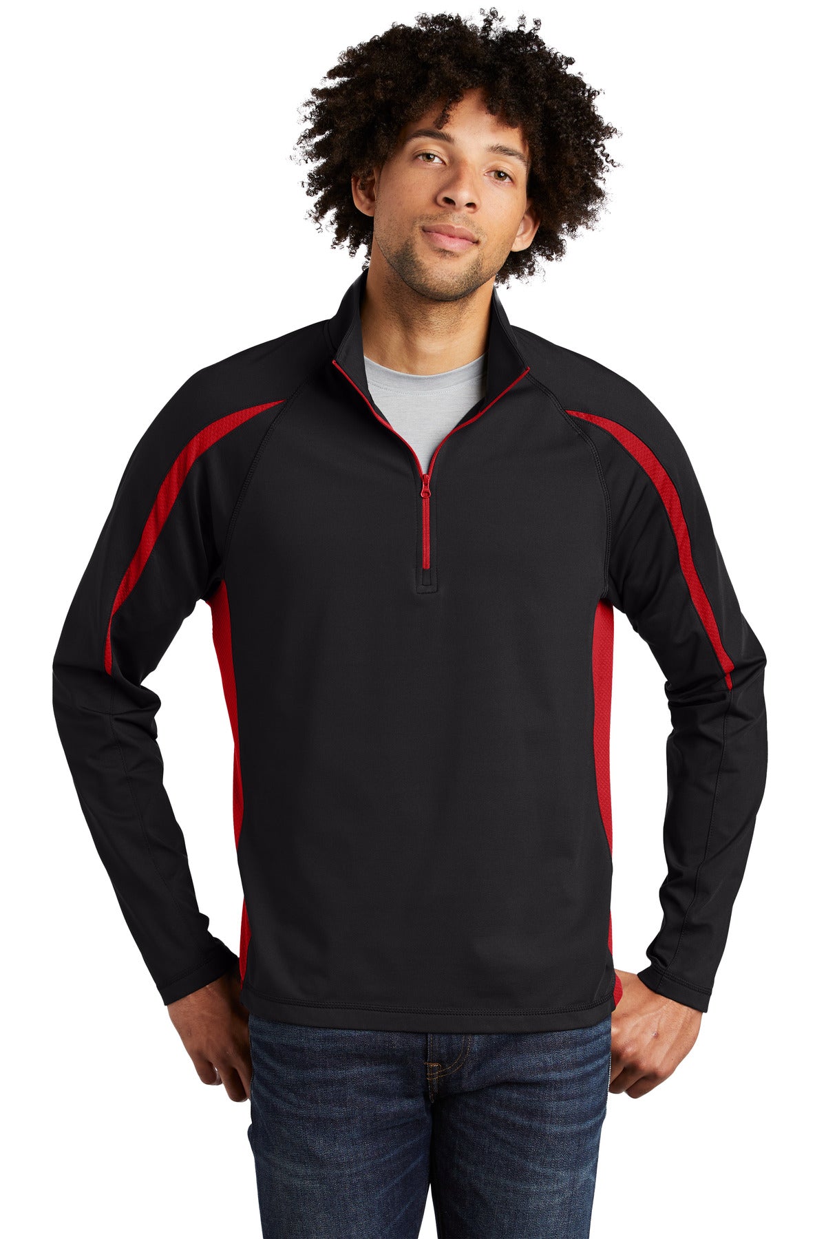 Sport-Tek Men's Sport-Wick Stretch 1/2-Zip Colorblock Pullover Mens Apparel Sweatshirts & Fleece