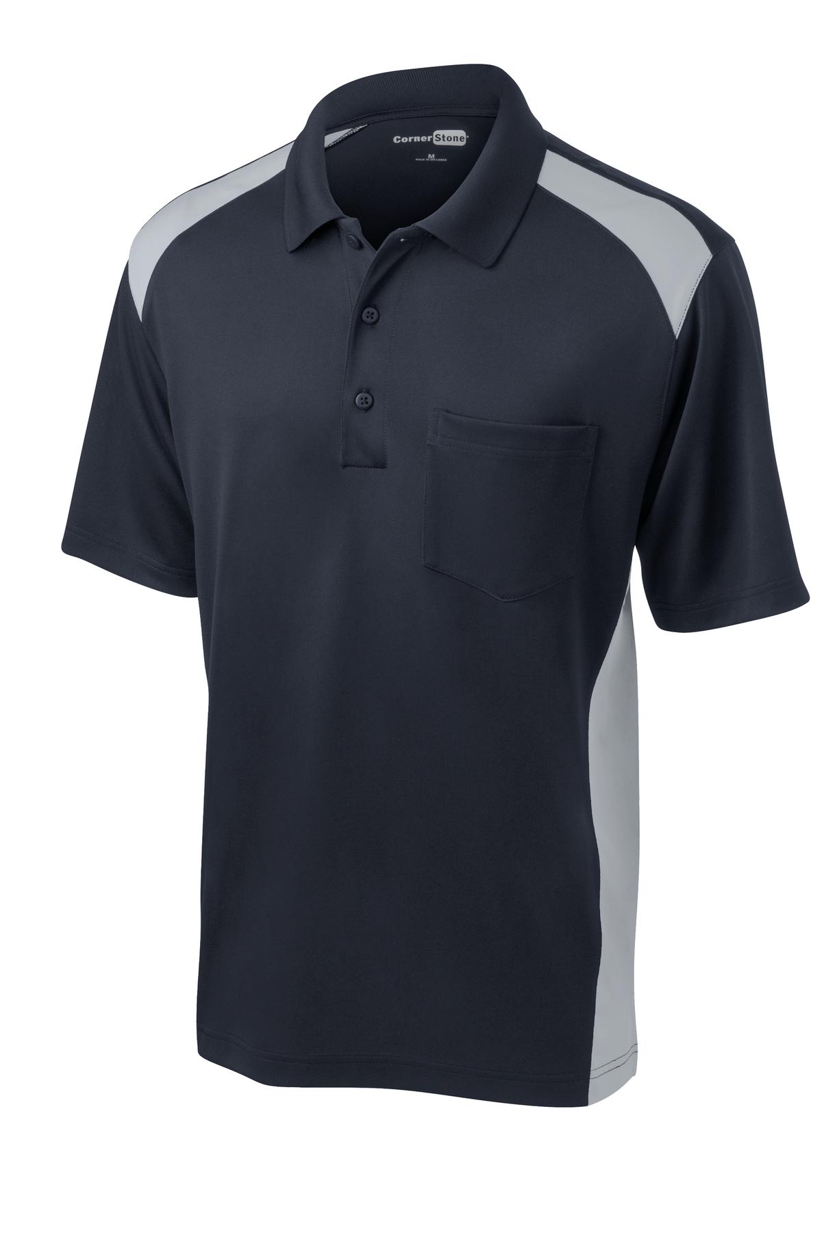 CornerStone Men's Select Snag-Proof Two Way Colorblock Pocket Polo. CS416 Mens Apparel Shirts & Tops