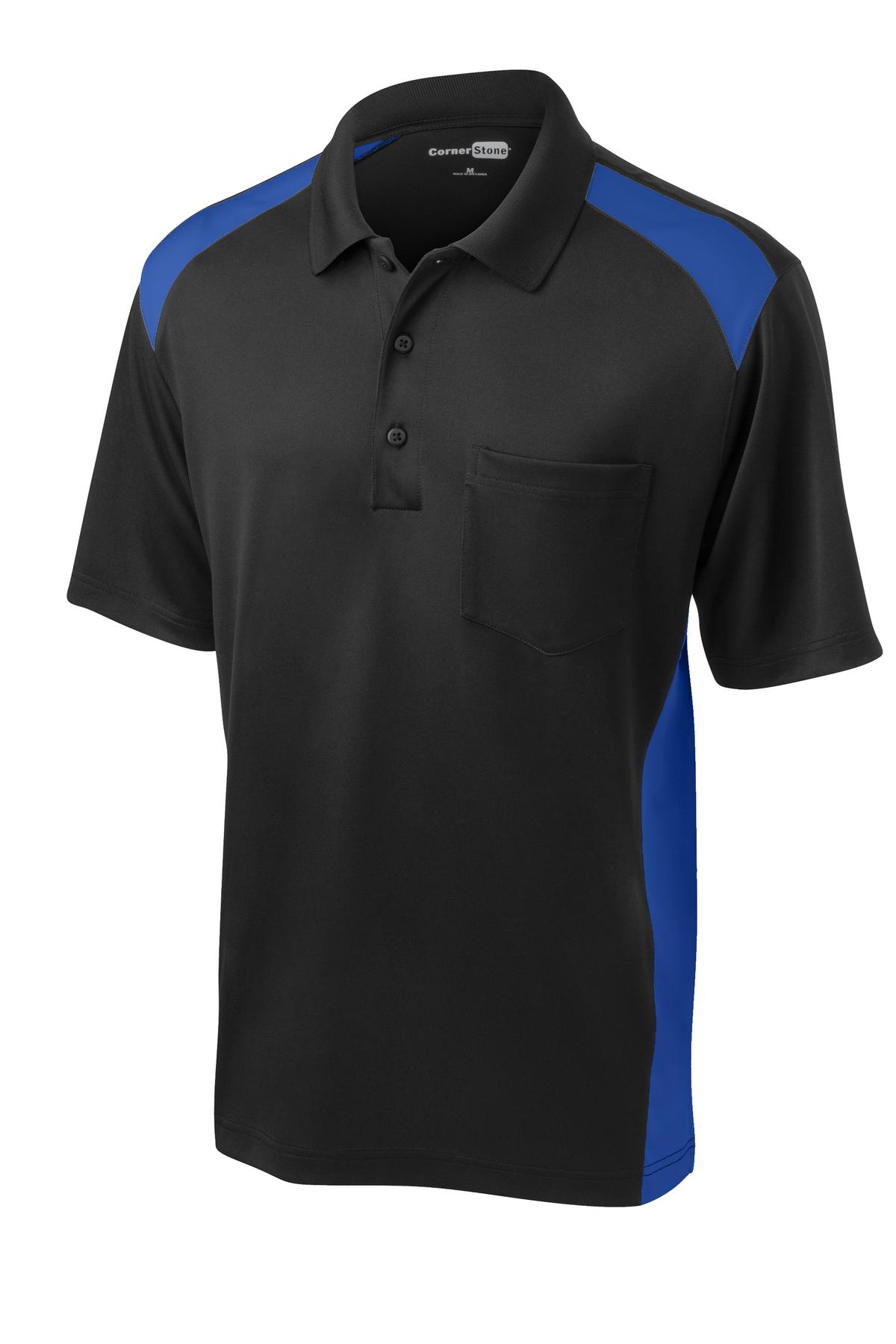 CornerStone Men's Select Snag-Proof Two Way Colorblock Pocket Polo. CS416 Mens Apparel Shirts & Tops
