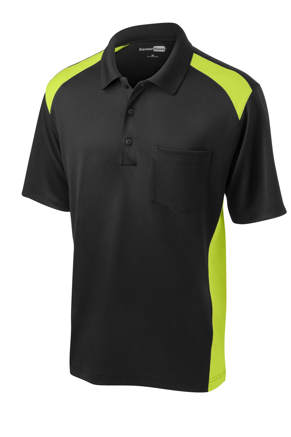 CornerStone Men's Select Snag-Proof Two Way Colorblock Pocket Polo. CS416 Mens Apparel Shirts & Tops