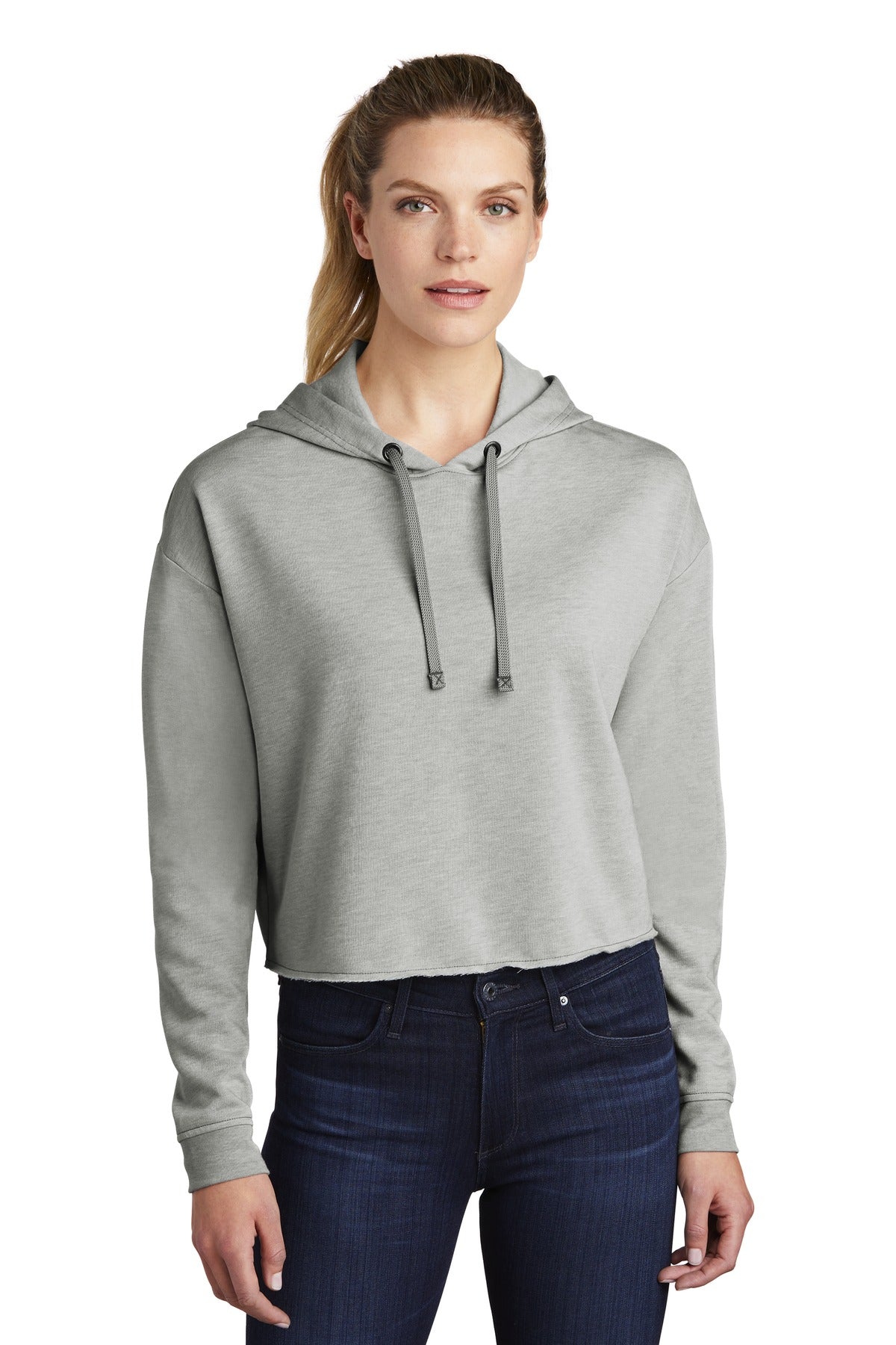 Sport-Tek Women's PosiCharge Tri-Blend Wicking Fleece Crop Hooded Pullover LST298 Womens Apparel Sweatshirts & Fleece