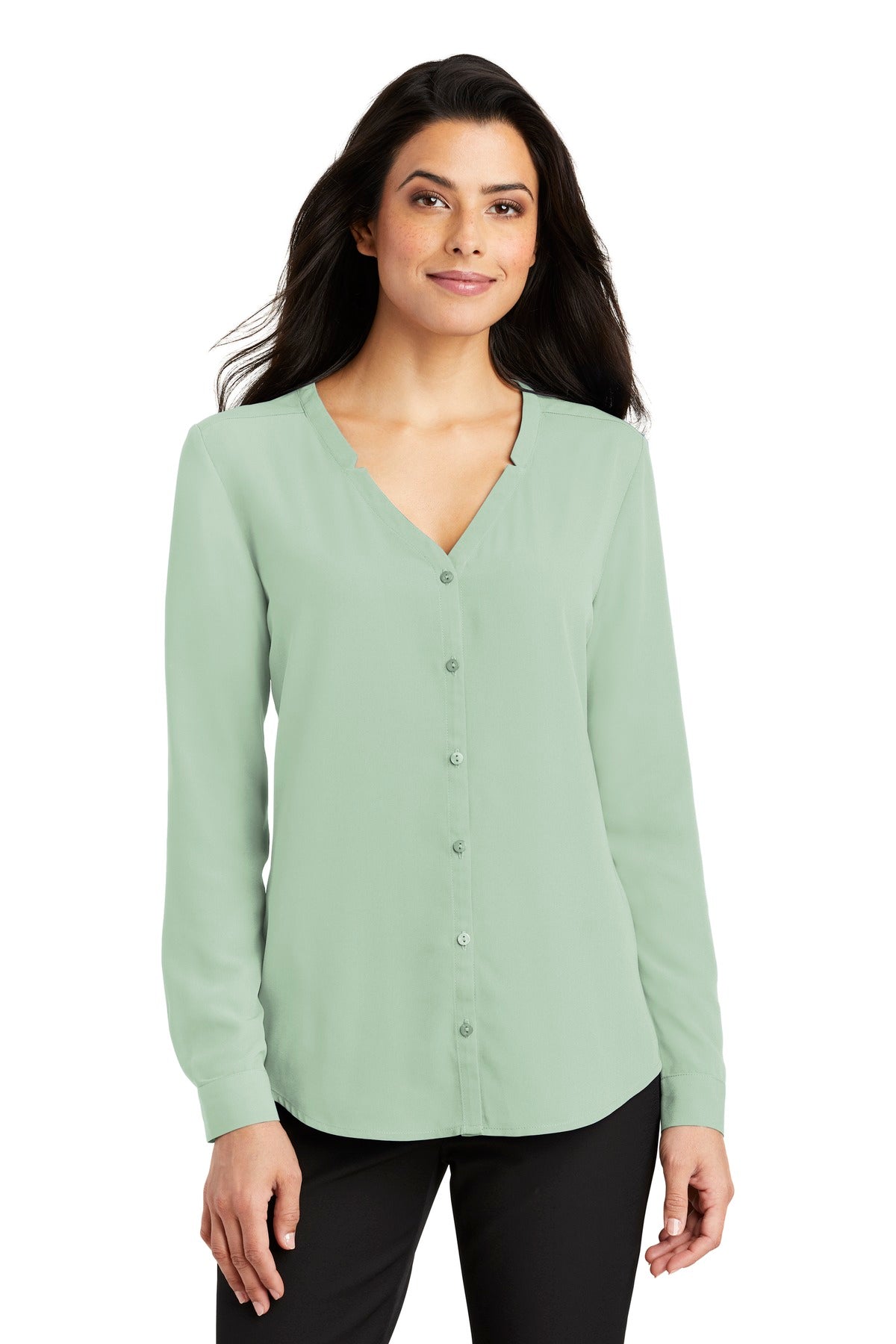 Port Authority Women's Long Sleeve Button-Front Blouse. LW700 Womens Apparel Shirts & Tops