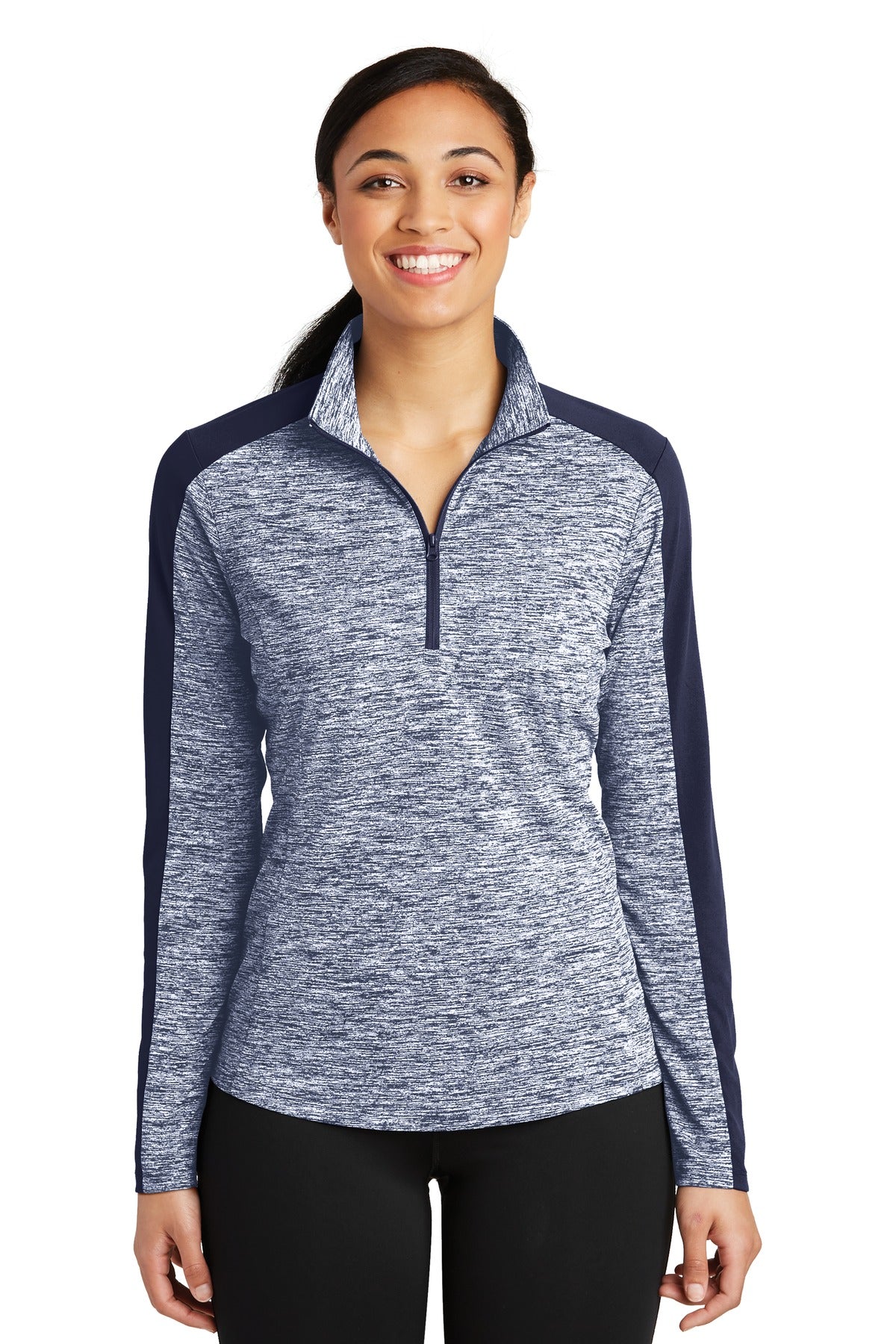 Sport-Tek Women's PosiCharge Electric Heather Colorblock 1/4-Zip Pullover LST397 Womens Apparel Sweatshirts & Fleece