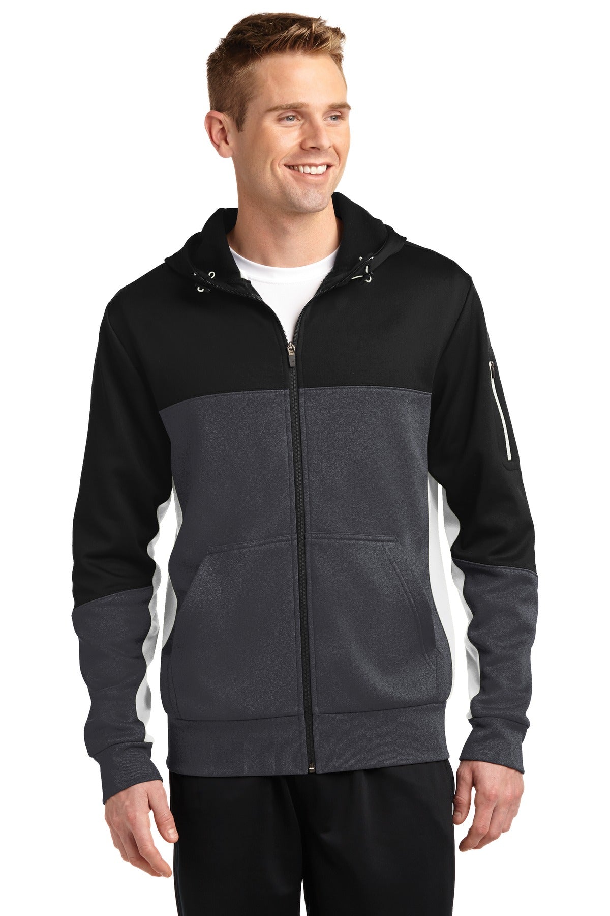Sport-Tek Men's Tech Fleece Colorblock Full-Zip Hooded Jacket Mens Apparel Jackets & Vests