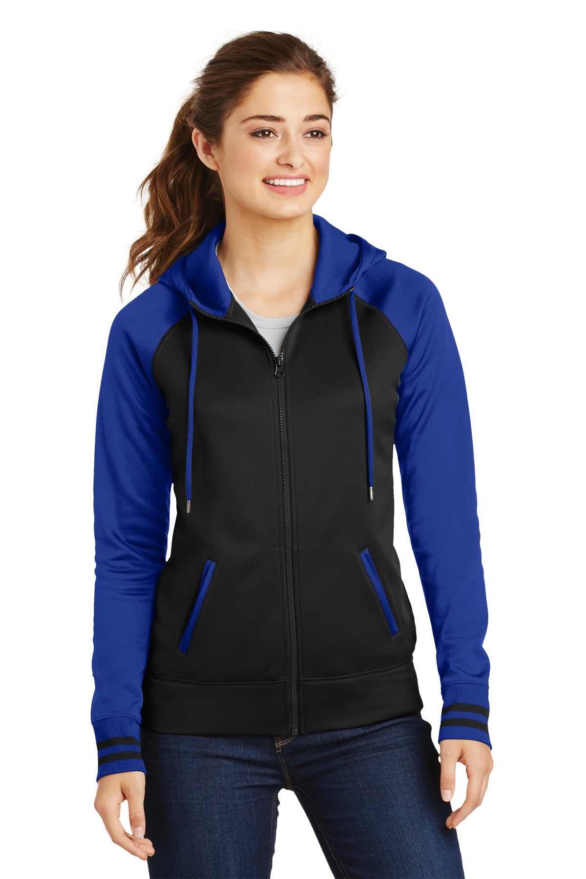 Sport-Tek Women's Sport-Wick Varsity Fleece Full-Zip Hooded Jacket. LST236 Womens Apparel Jackets & Vests